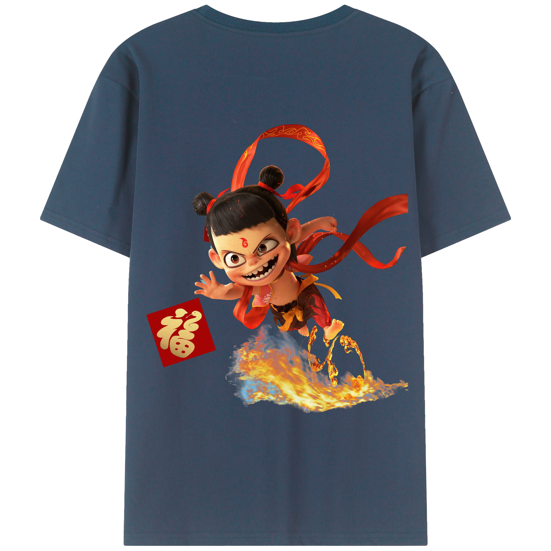 （画像用） Ne Zha 2 ナタ 魔童の大暴れ 綿100％ メンズ半袖Tシャツ（バックプリント） 通気性