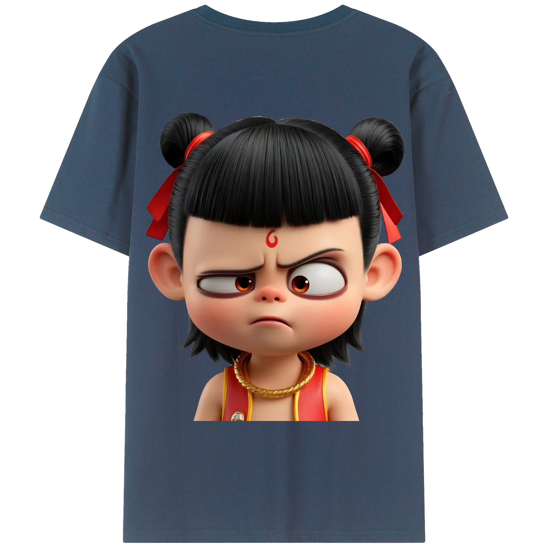 （画像用） Ne Zha 2 ナタ 魔童の大暴れ 綿100％ メンズ半袖Tシャツ（バックプリント） 通気性