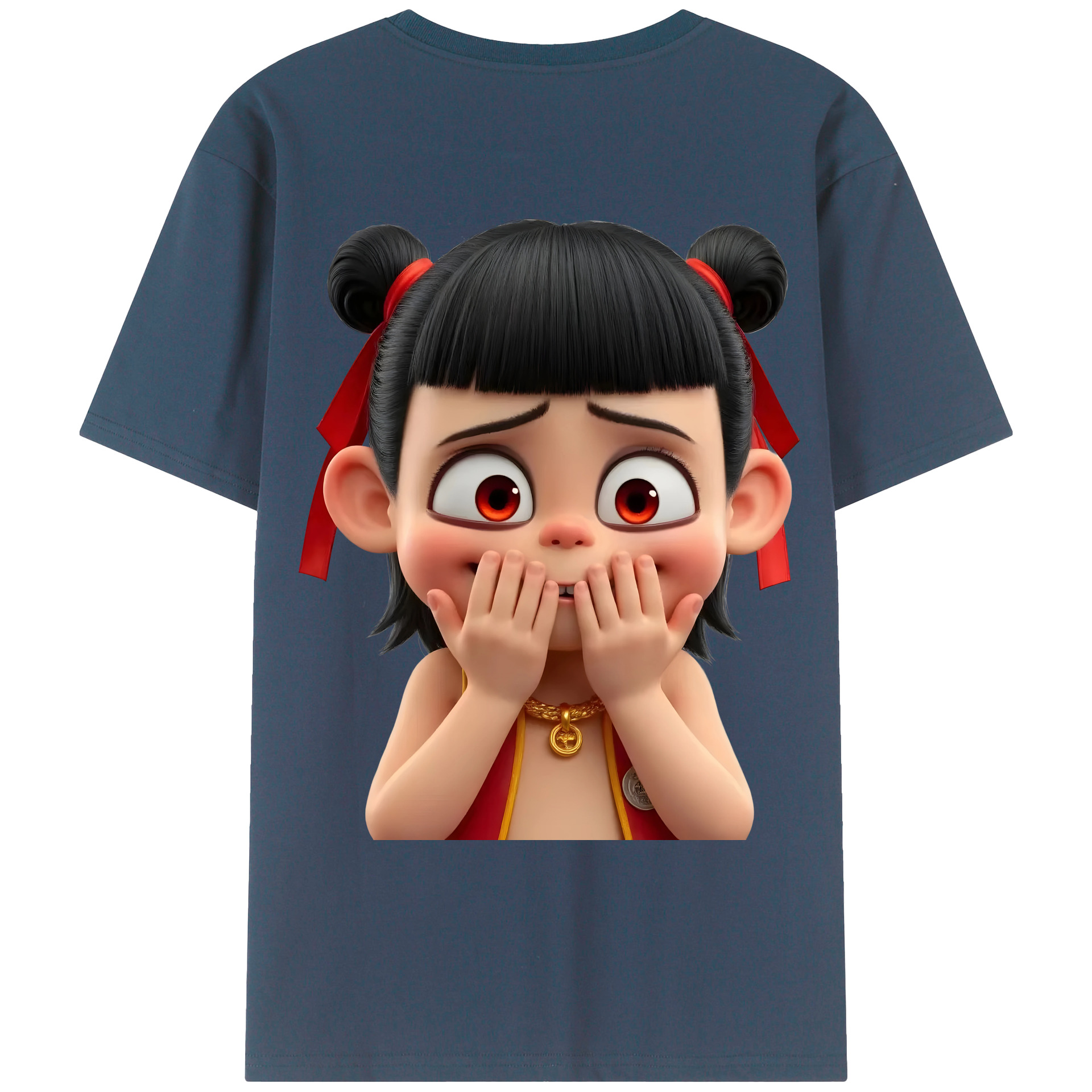 （画像用） Ne Zha 2 ナタ 魔童の大暴れ 綿100％ メンズ半袖Tシャツ（バックプリント） 通気性