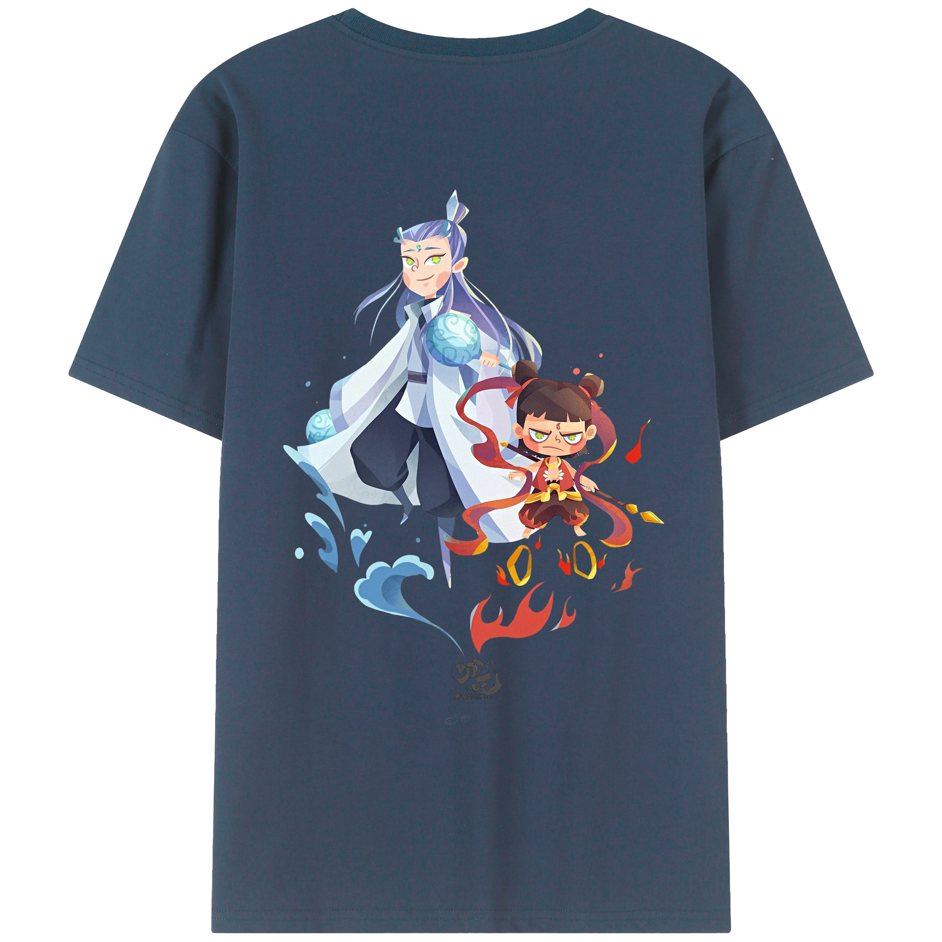 （画像用） Ne Zha 2 ナタ 魔童の大暴れ 綿100％ メンズ半袖Tシャツ（バックプリント） 通気性