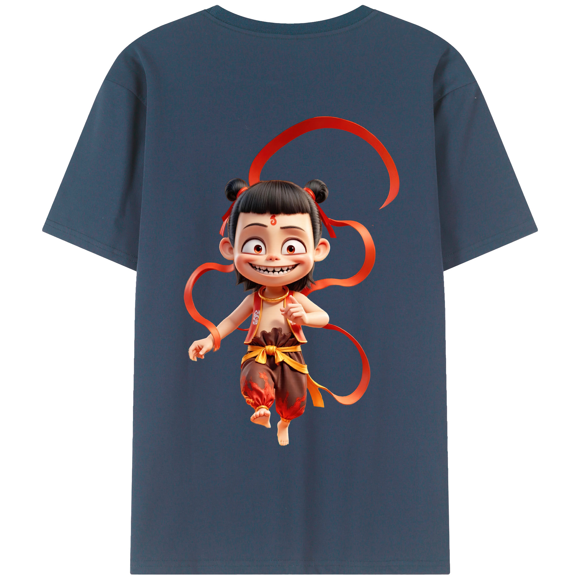 （画像用） Ne Zha 2 ナタ 魔童の大暴れ 綿100％ メンズ半袖Tシャツ（バックプリント） 通気性