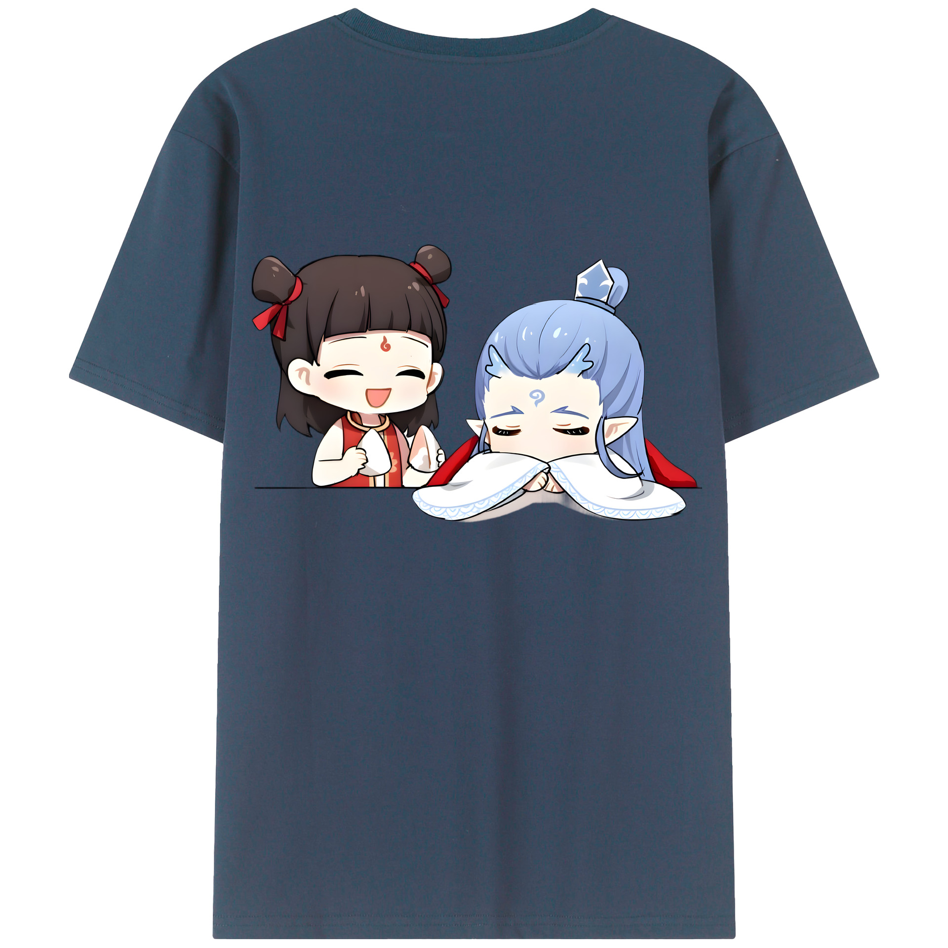 （画像用） Ne Zha 2 ナタ 魔童の大暴れ 綿100％ メンズ半袖Tシャツ（バックプリント） 通気性