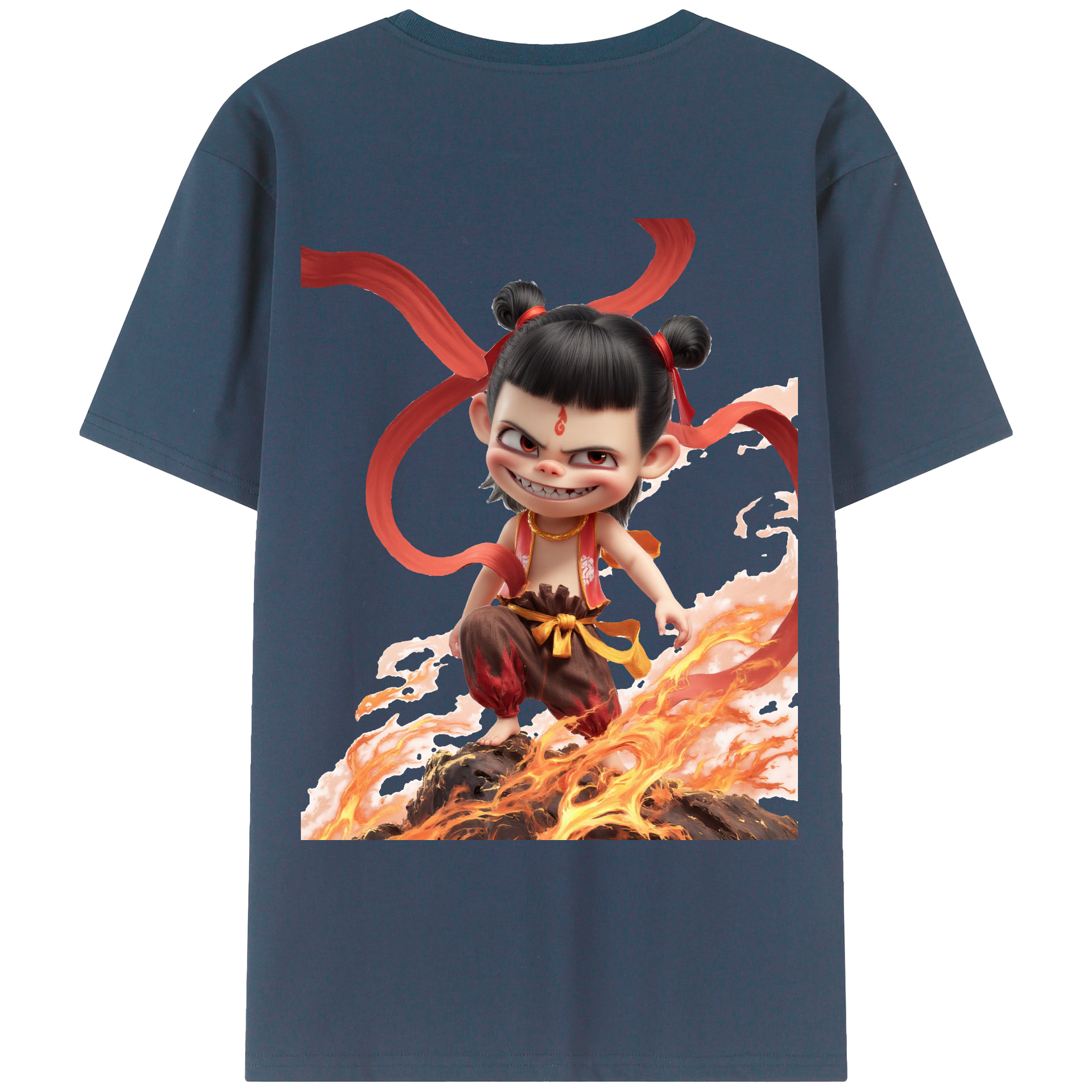 （画像用） Ne Zha 2 ナタ 魔童の大暴れ 綿100％ メンズ半袖Tシャツ（バックプリント） 通気性