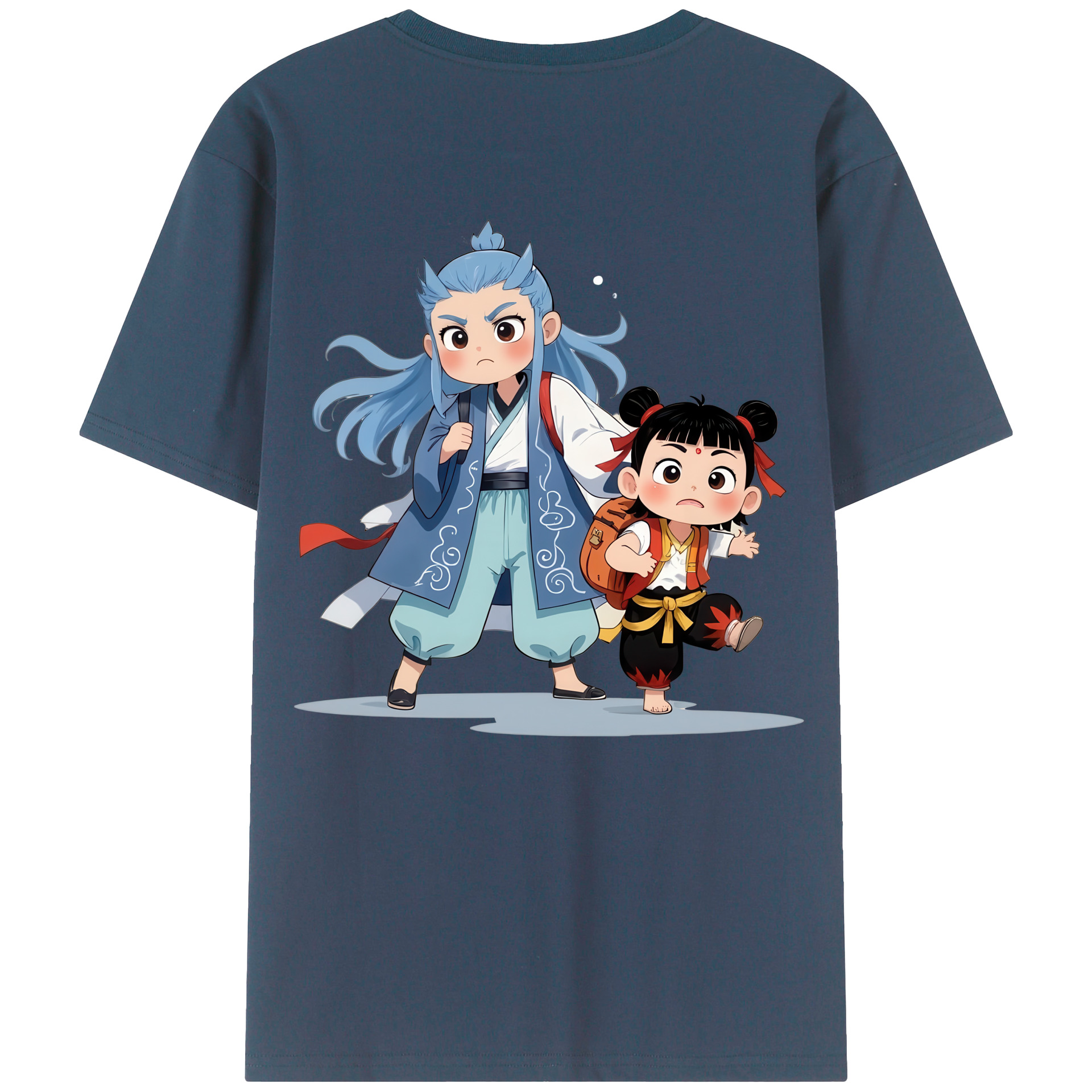 （画像用） Ne Zha 2 ナタ 魔童の大暴れ 綿100％ メンズ半袖Tシャツ（バックプリント） 通気性