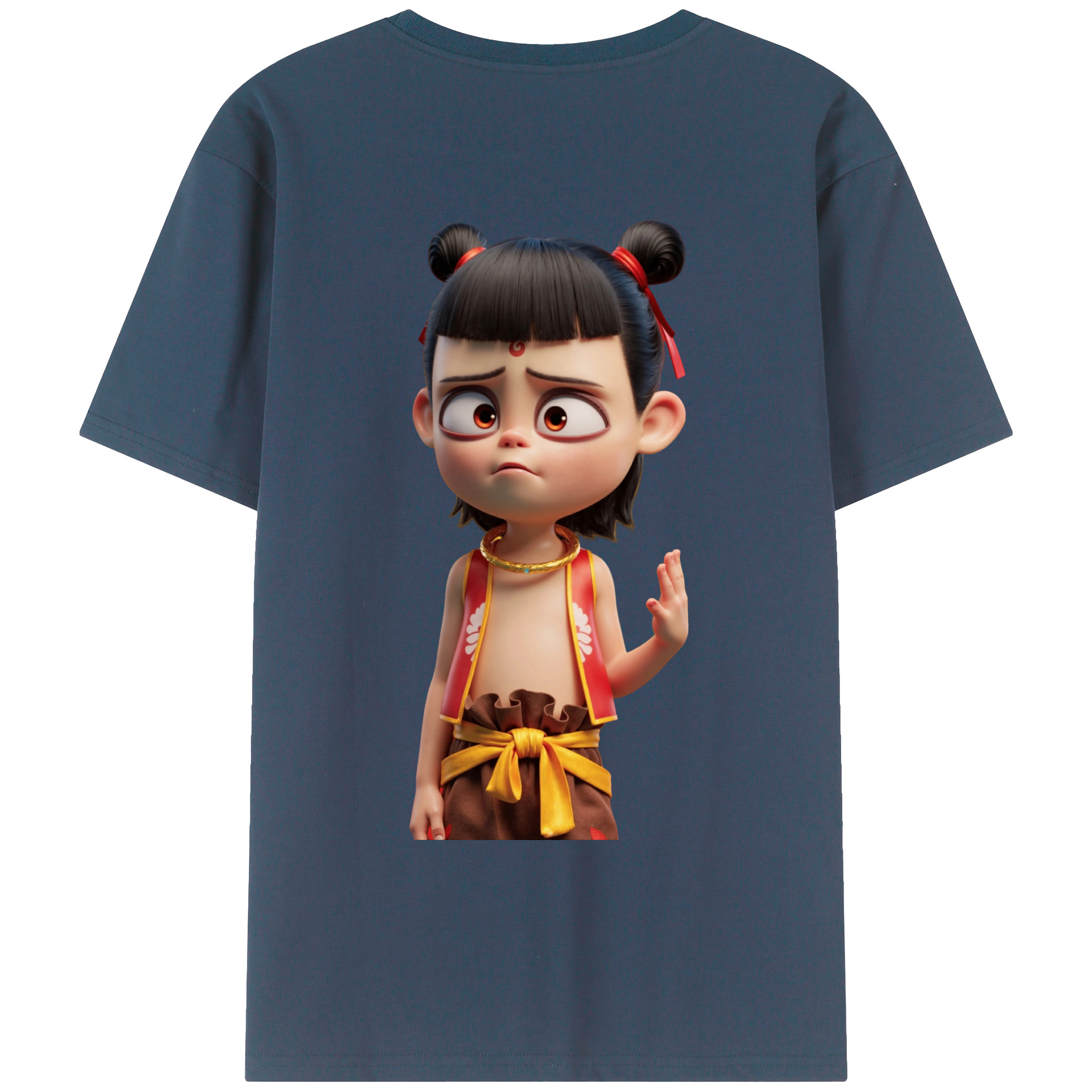（画像用） Ne Zha 2 ナタ 魔童の大暴れ 綿100％ メンズ半袖Tシャツ（バックプリント） 通気性