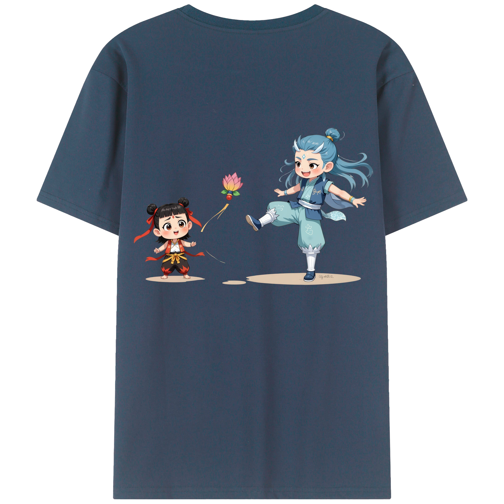 （画像用） Ne Zha 2 ナタ 魔童の大暴れ 綿100％ メンズ半袖Tシャツ（バックプリント） 通気性