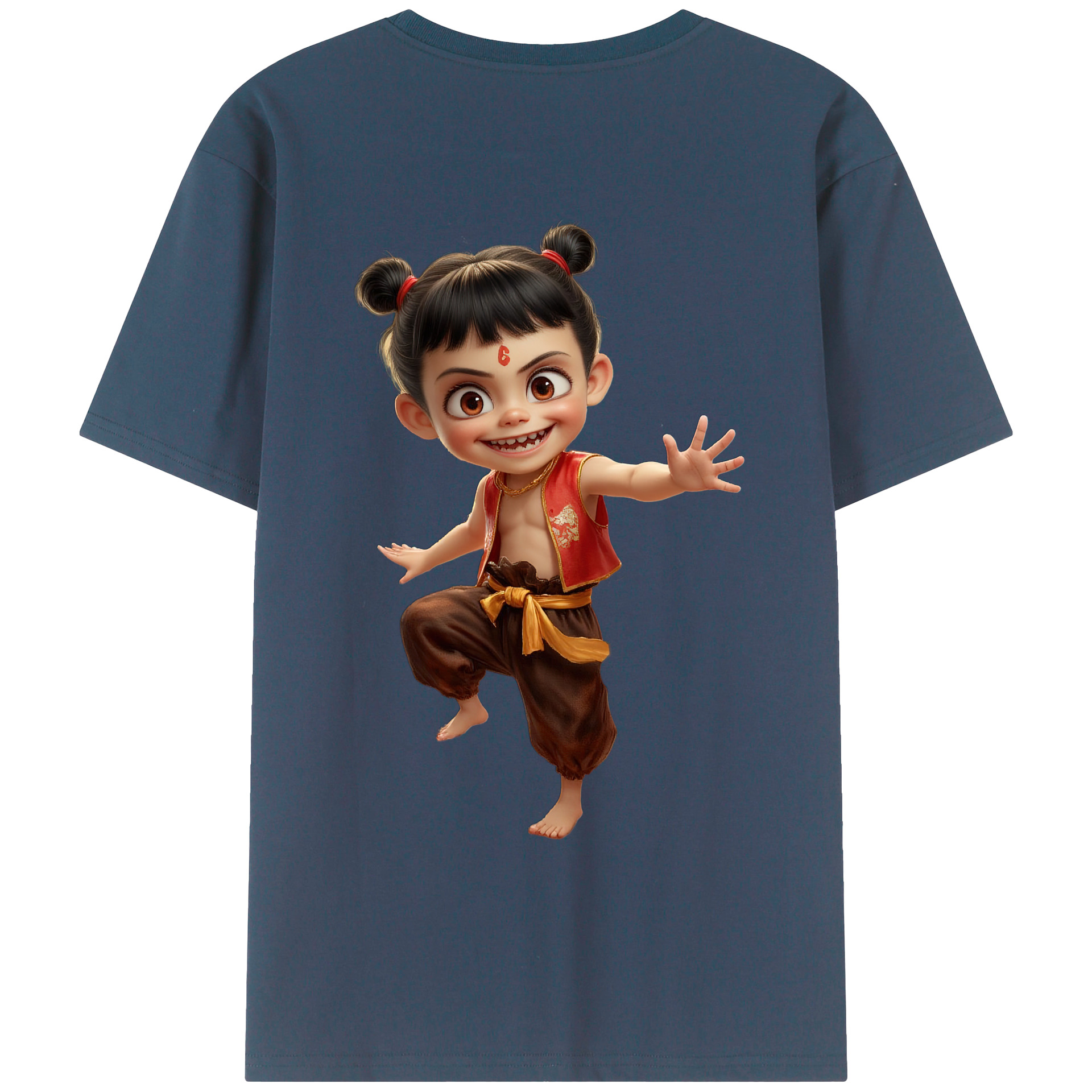 （画像用） Ne Zha 2 ナタ 魔童の大暴れ 綿100％ メンズ半袖Tシャツ（バックプリント） 通気性