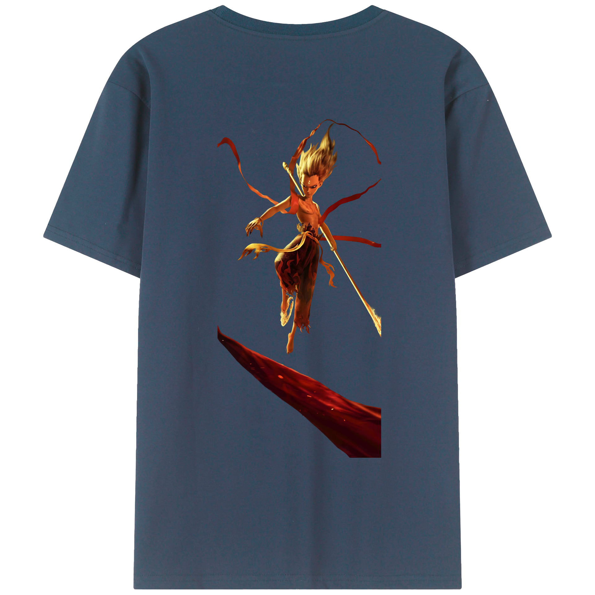 （画像用） Ne Zha 2 ナタ 魔童の大暴れ 綿100％ メンズ半袖Tシャツ（バックプリント） 通気性