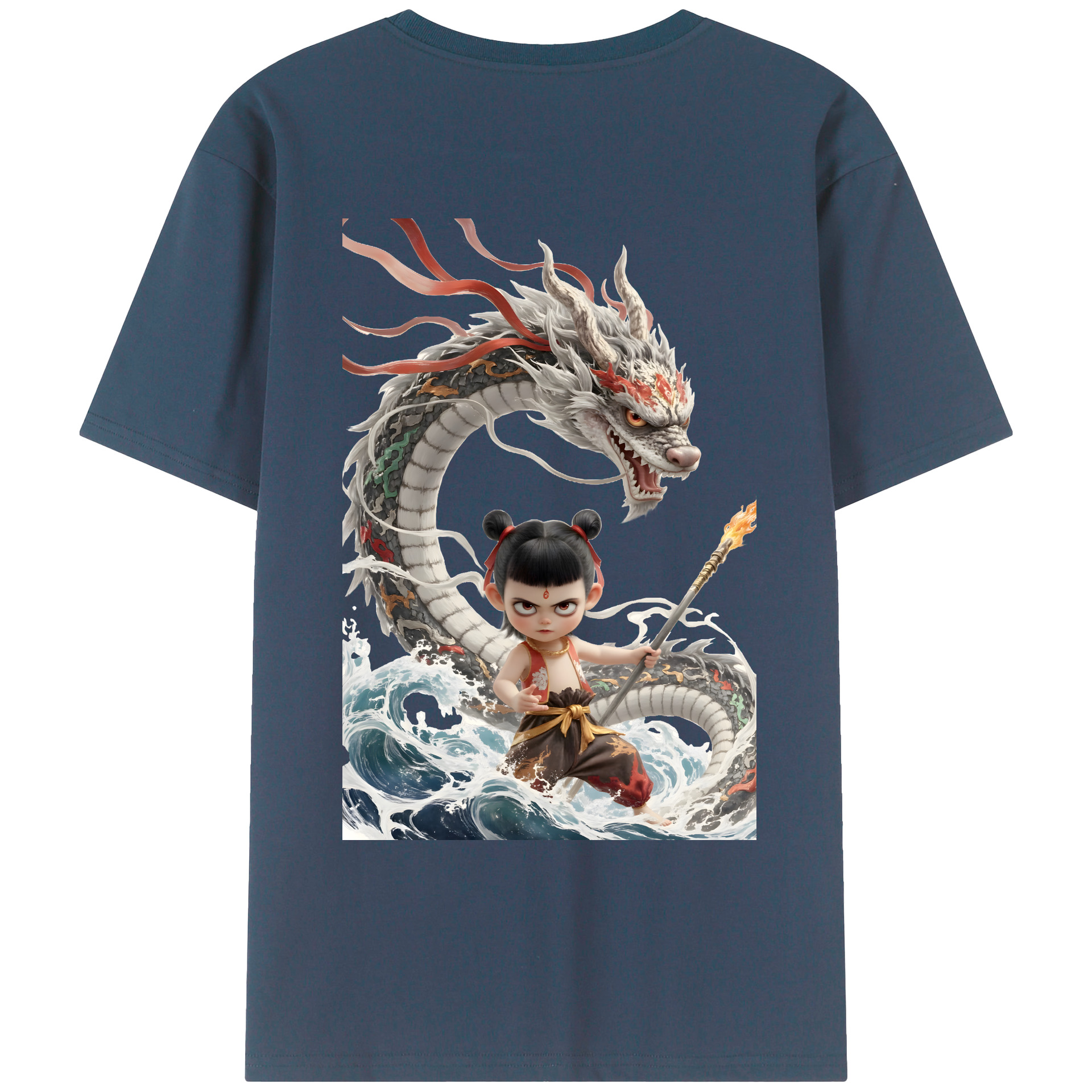 （画像用） Ne Zha 2 ナタ 魔童の大暴れ 綿100％ メンズ半袖Tシャツ（バックプリント） 通気性