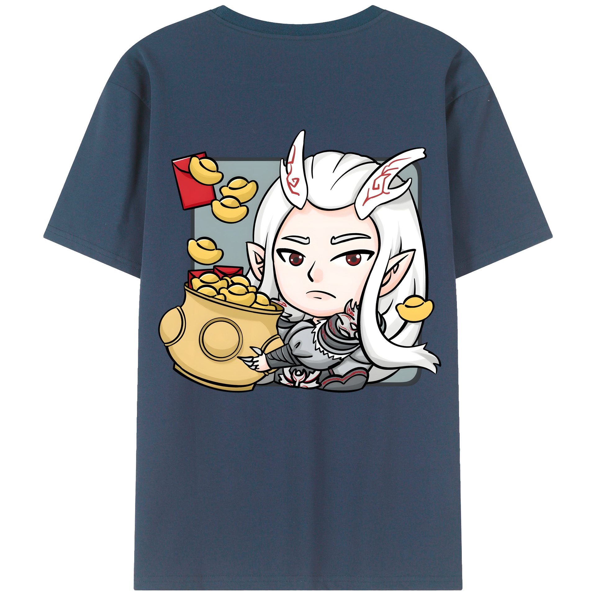 （画像用） Ne Zha 2 ナタ 魔童の大暴れ 綿100％ メンズ半袖Tシャツ（バックプリント） 通気性