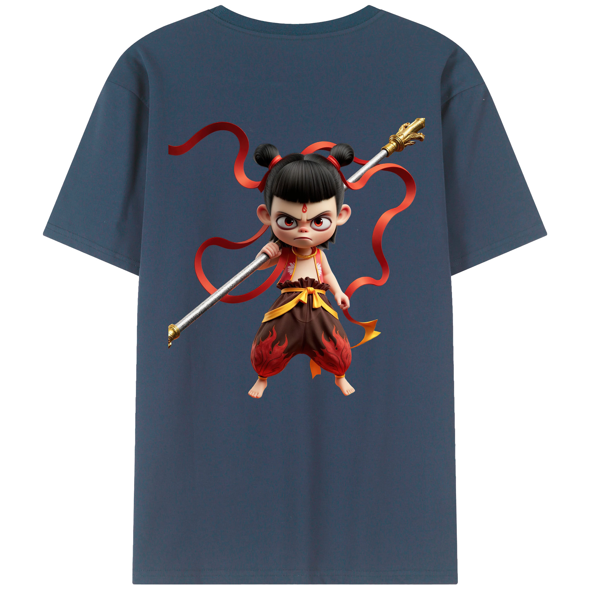 （画像用） Ne Zha 2 ナタ 魔童の大暴れ 綿100％ メンズ半袖Tシャツ（バックプリント） 通気性