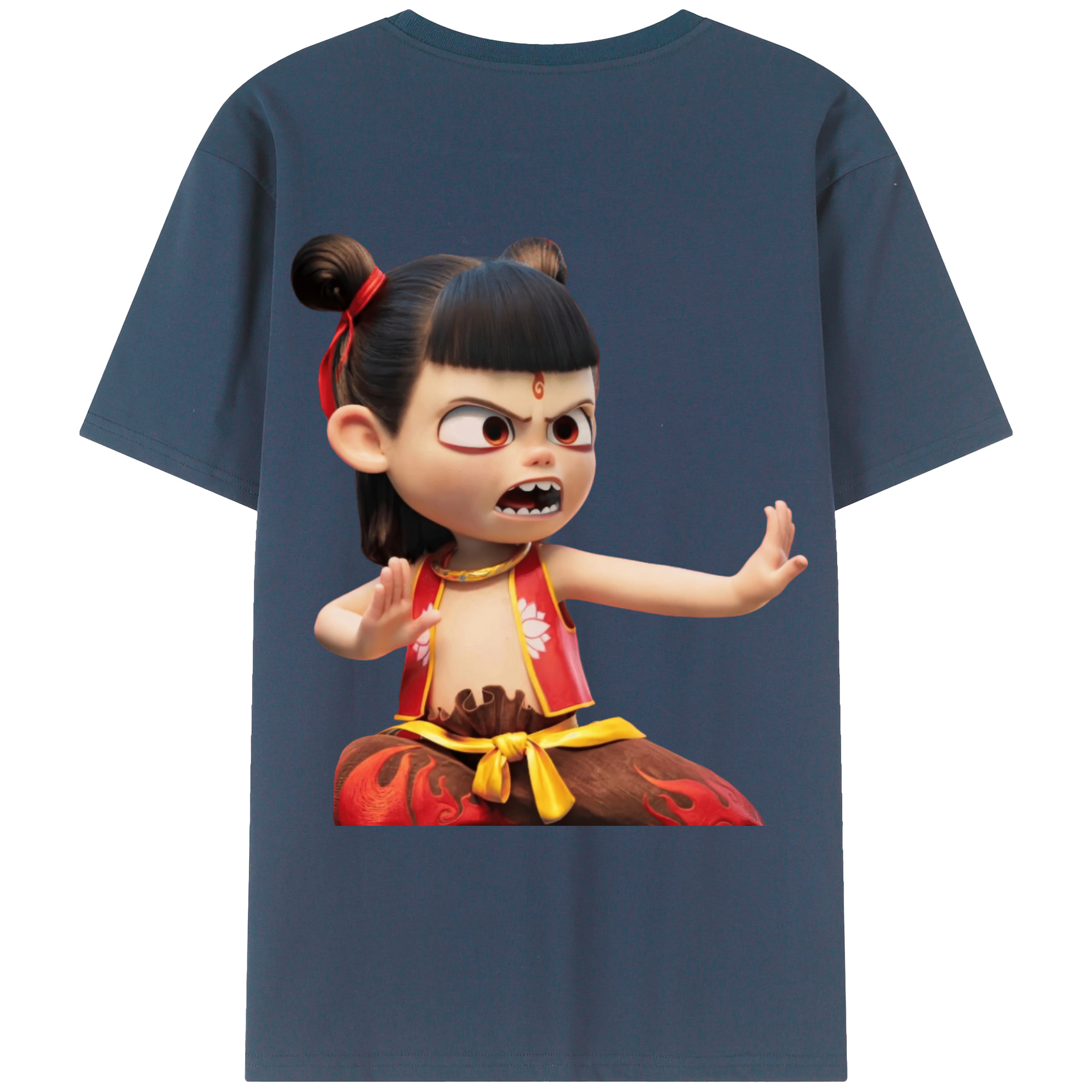 （画像用） Ne Zha 2 ナタ 魔童の大暴れ 綿100％ メンズ半袖Tシャツ（バックプリント） 通気性
