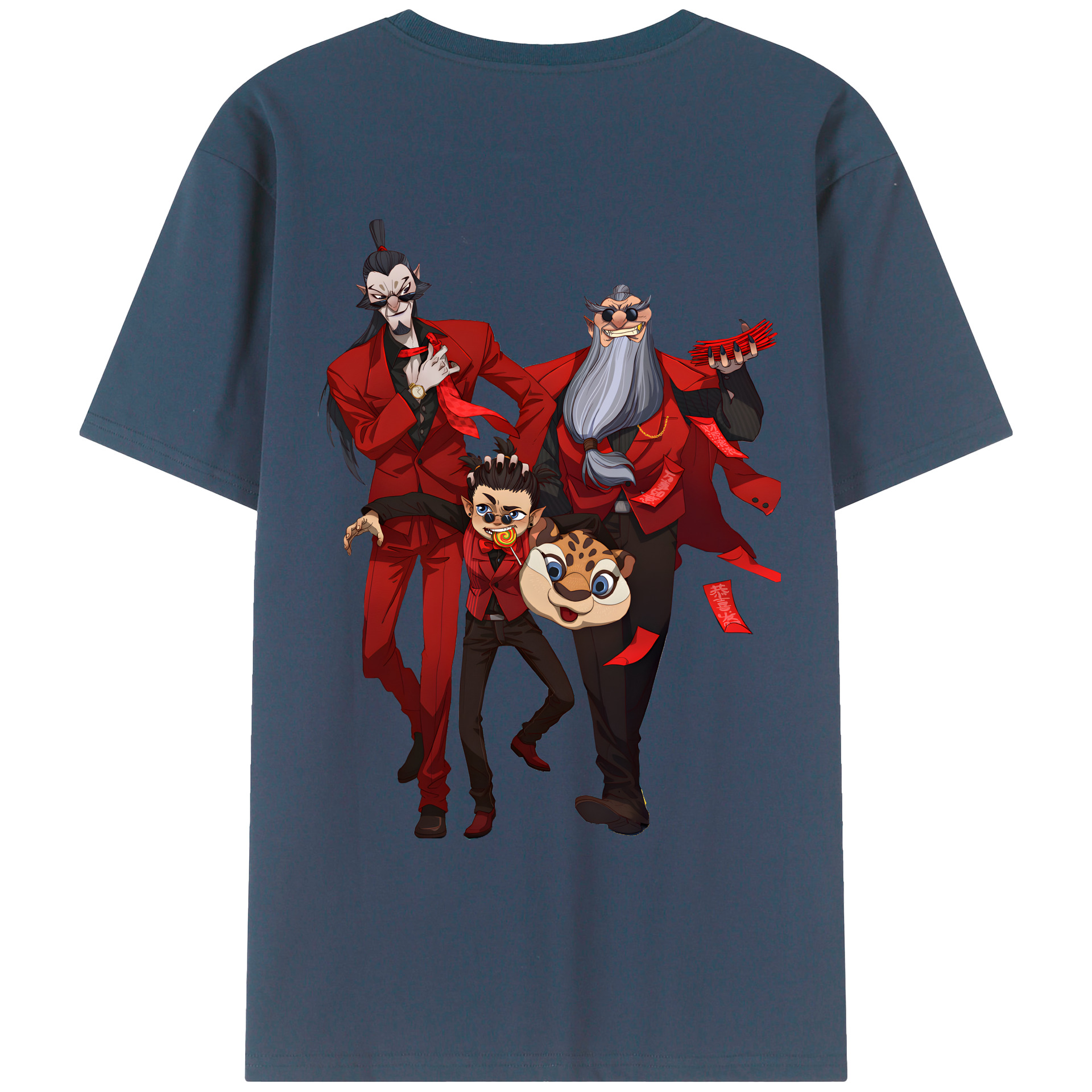 （画像用） Ne Zha 2 ナタ 魔童の大暴れ 綿100％ メンズ半袖Tシャツ（バックプリント） 通気性