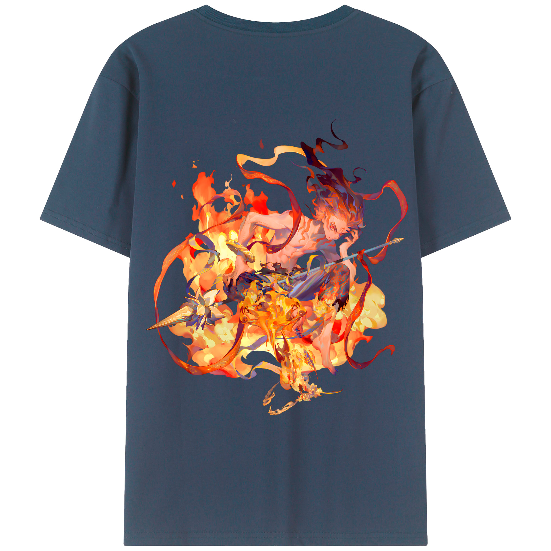 （画像用） Ne Zha 2 ナタ 魔童の大暴れ 綿100％ メンズ半袖Tシャツ（バックプリント） 通気性