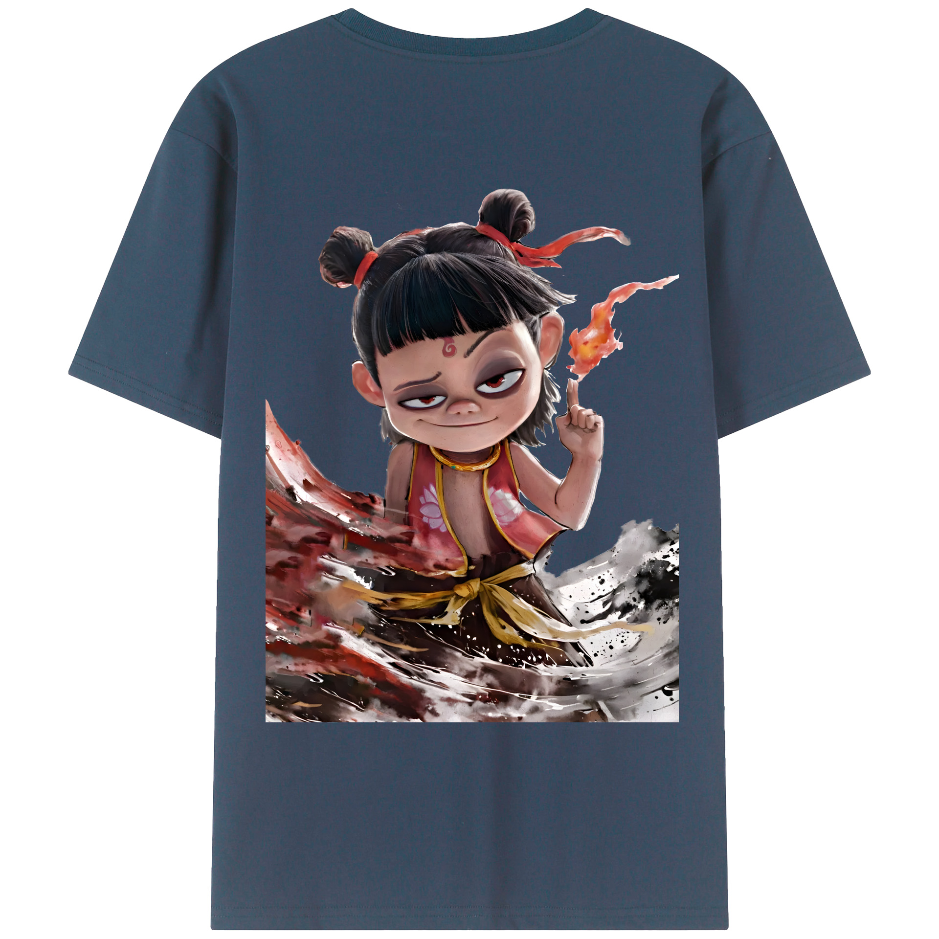 （画像用） Ne Zha 2 ナタ 魔童の大暴れ 綿100％ メンズ半袖Tシャツ（バックプリント） 通気性