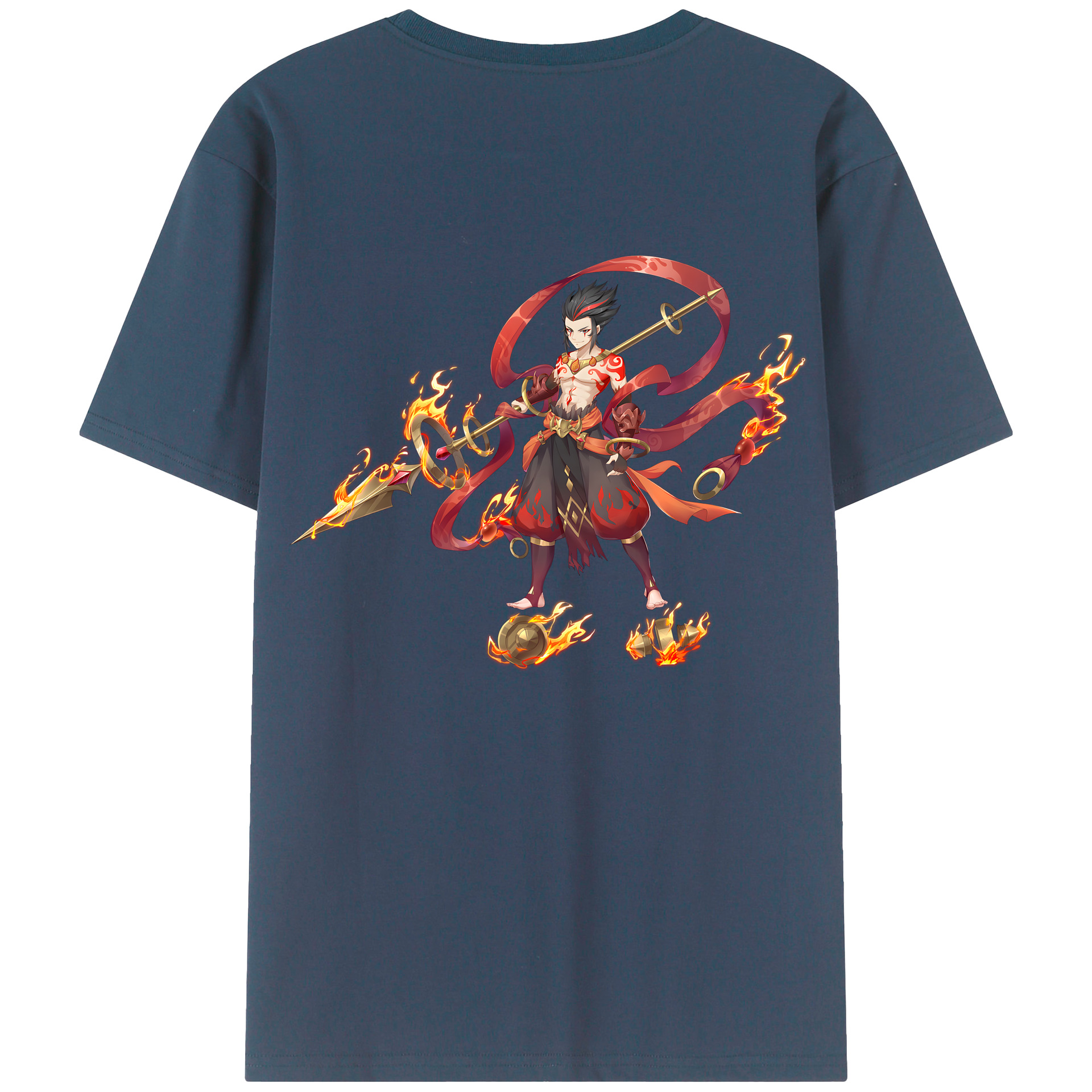 （画像用） Ne Zha 2 ナタ 魔童の大暴れ 綿100％ メンズ半袖Tシャツ（バックプリント） 通気性