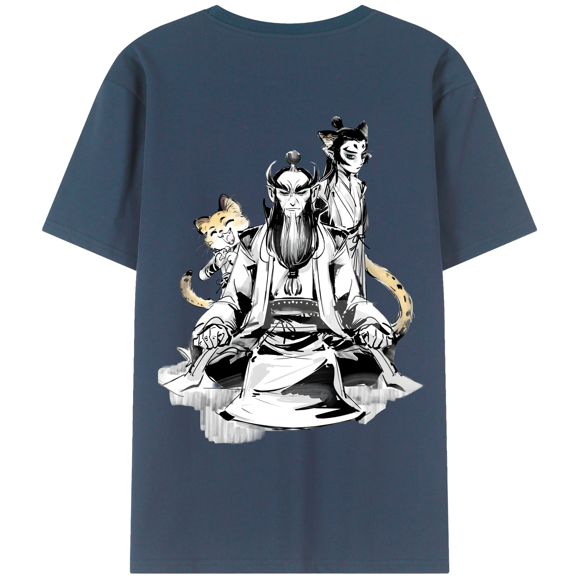 （画像用） Ne Zha 2 ナタ 魔童の大暴れ 綿100％ メンズ半袖Tシャツ（バックプリント） 通気性