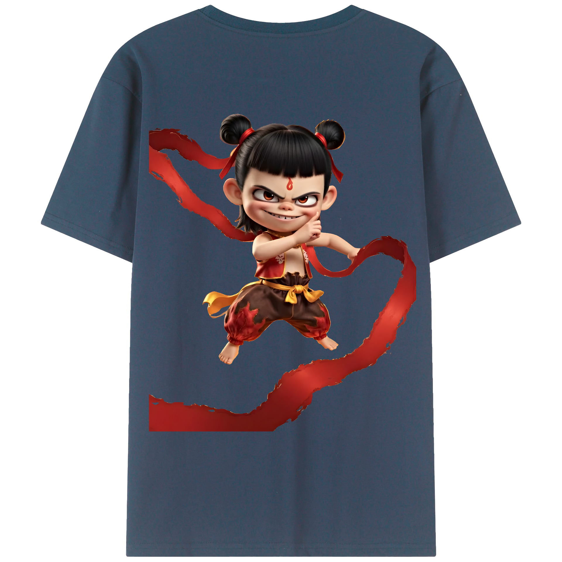 （画像用） Ne Zha 2 ナタ 魔童の大暴れ 綿100％ メンズ半袖Tシャツ（バックプリント） 通気性