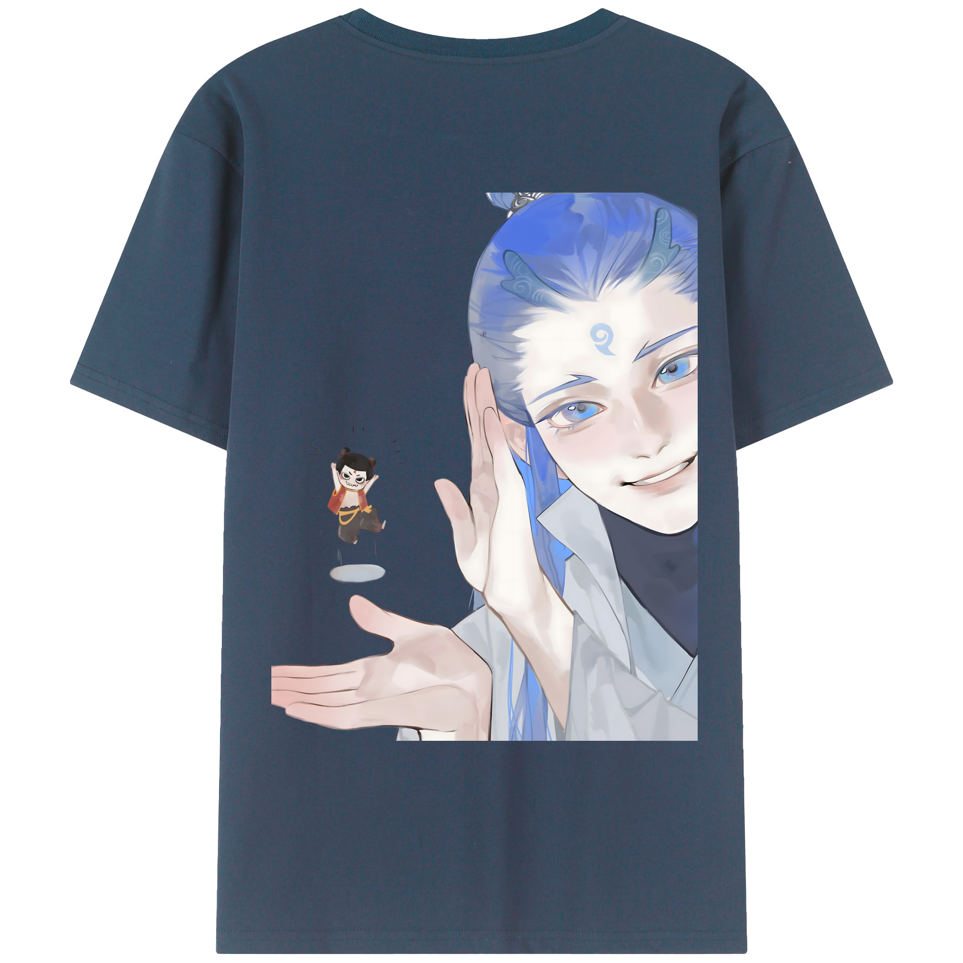 （画像用） Ne Zha 2 ナタ 魔童の大暴れ 綿100％ メンズ半袖Tシャツ（バックプリント） 通気性