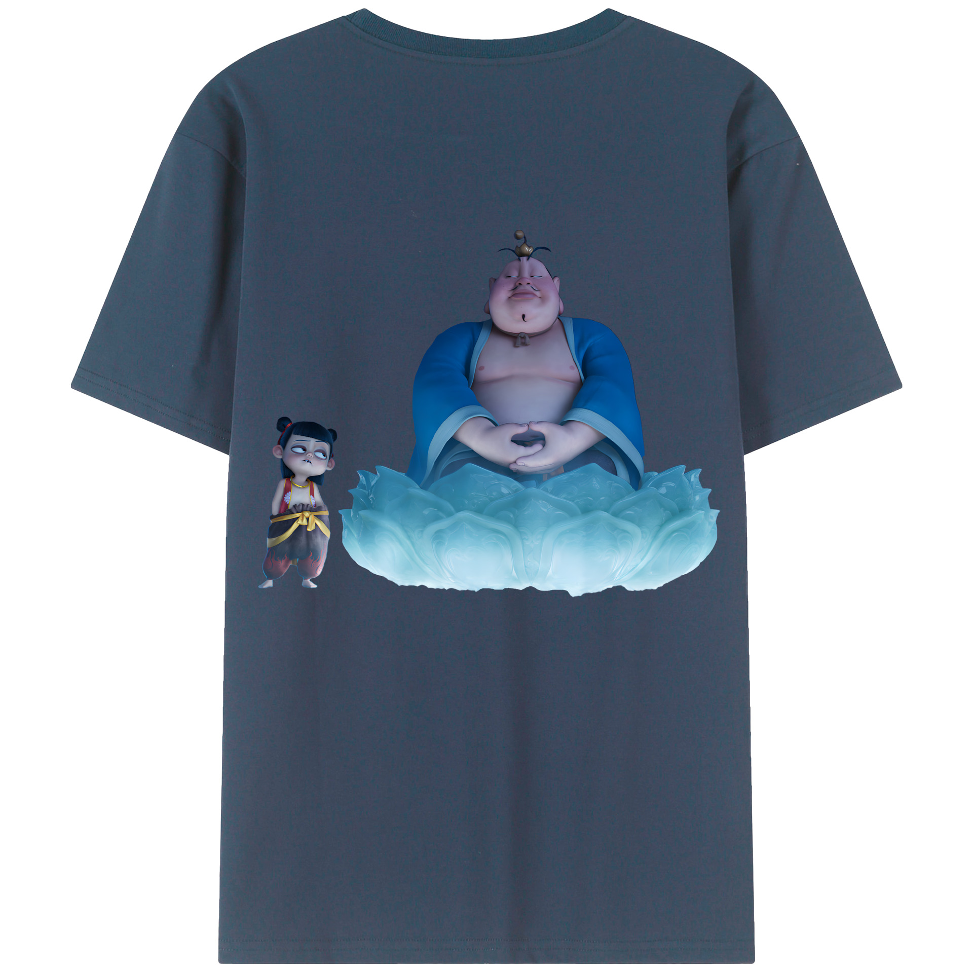 （画像用） Ne Zha 2 ナタ 魔童の大暴れ 綿100％ メンズ半袖Tシャツ（バックプリント） 通気性
