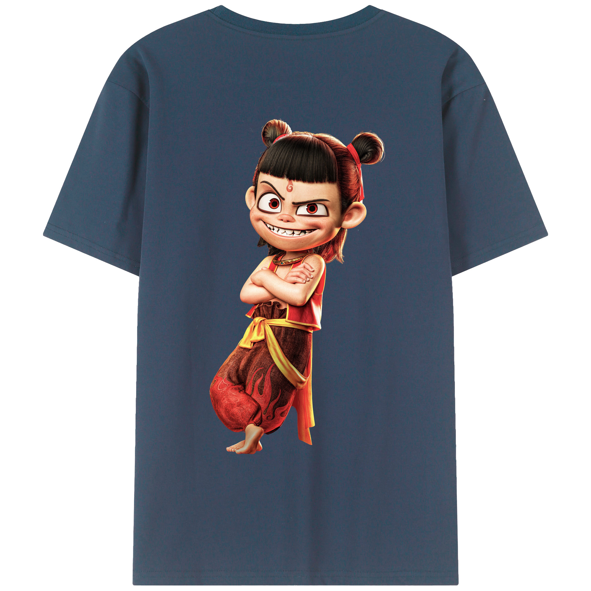 （画像用） Ne Zha 2 ナタ 魔童の大暴れ 綿100％ メンズ半袖Tシャツ（バックプリント） 通気性