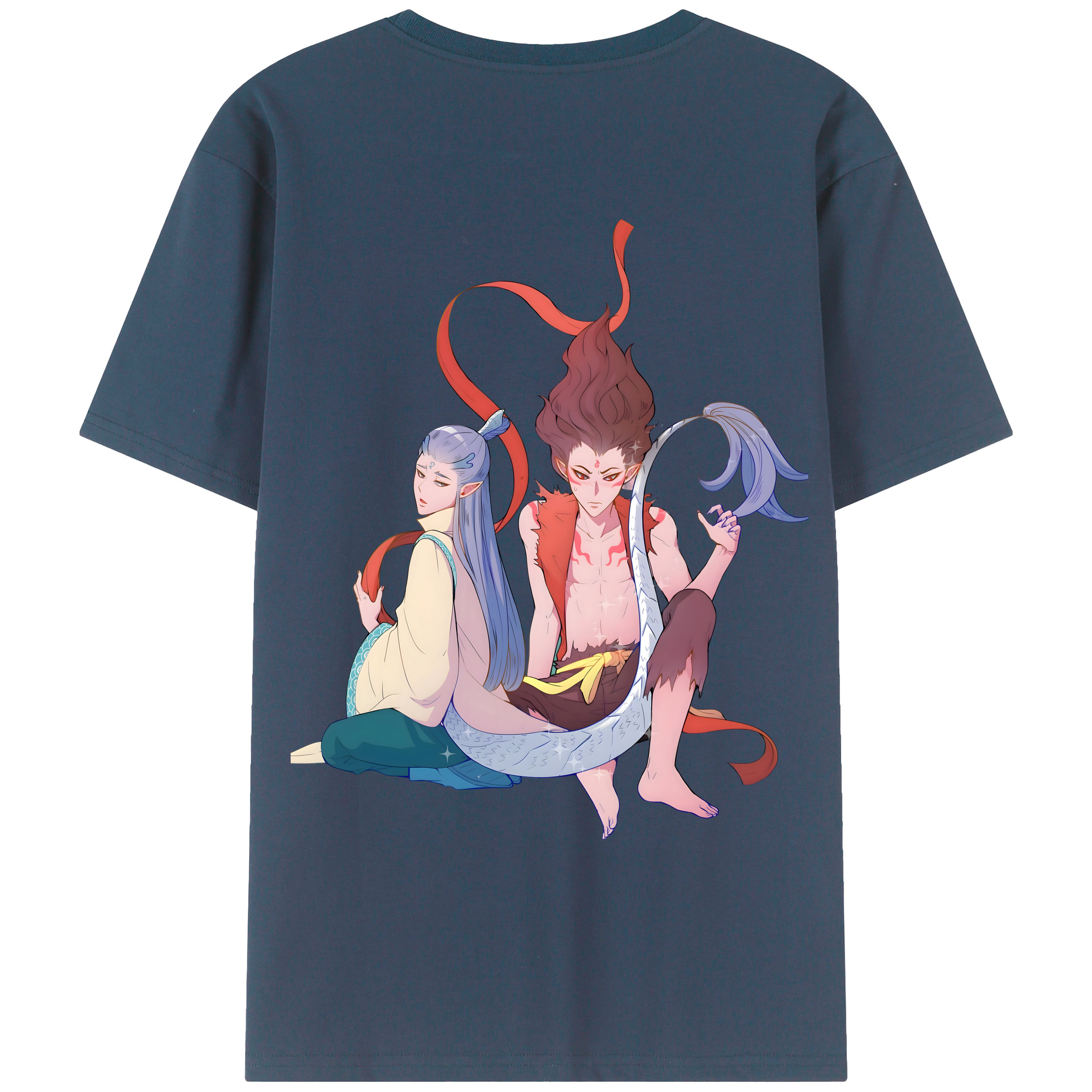（画像用） Ne Zha 2 ナタ 魔童の大暴れ 綿100％ メンズ半袖Tシャツ（バックプリント） 通気性