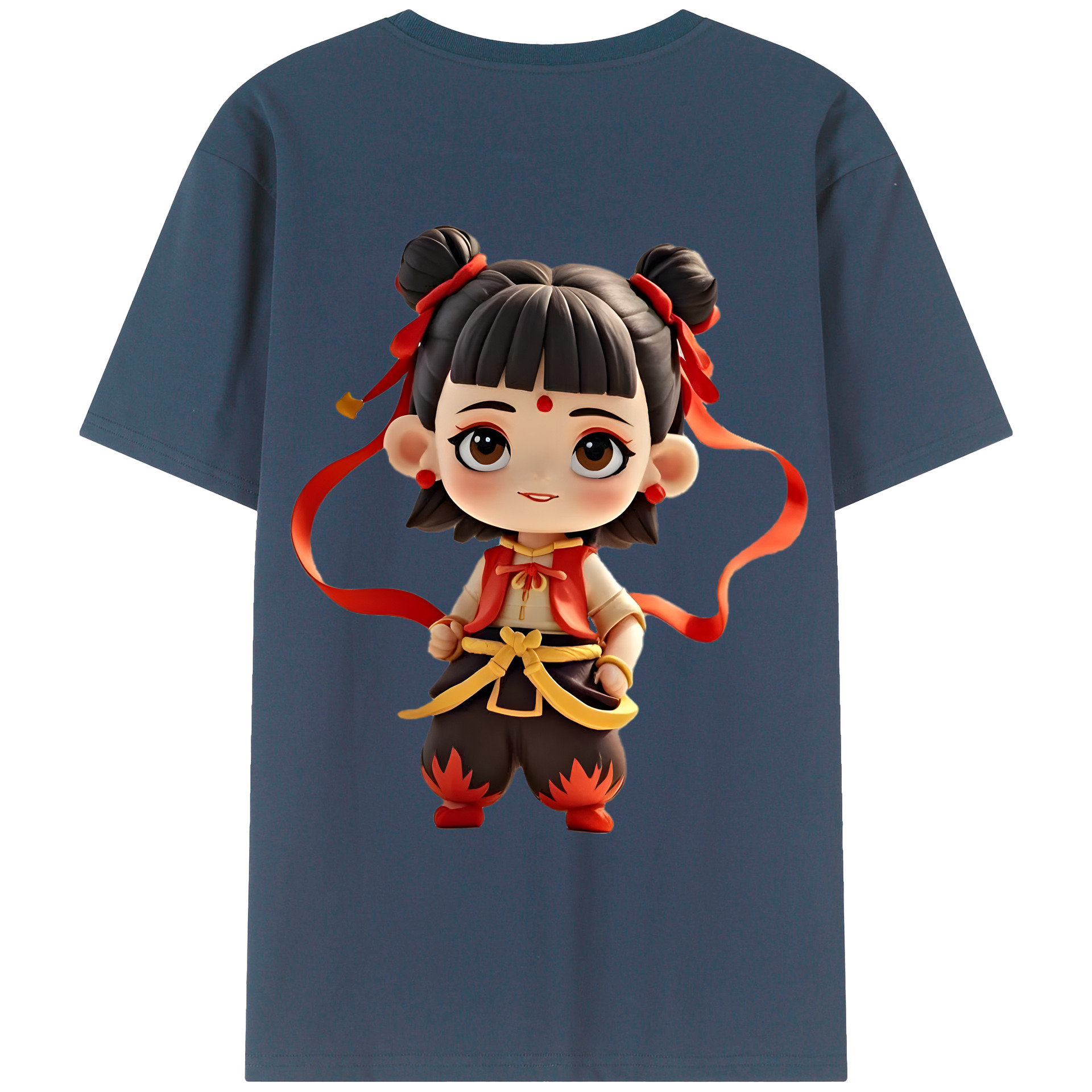 （画像用） Ne Zha 2 ナタ 魔童の大暴れ 綿100％ メンズ半袖Tシャツ（バックプリント） 通気性