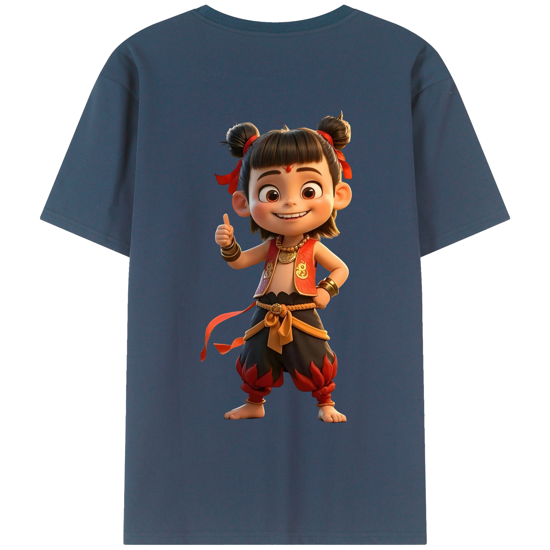 （画像用） Ne Zha 2 ナタ 魔童の大暴れ 綿100％ メンズ半袖Tシャツ（バックプリント） 通気性