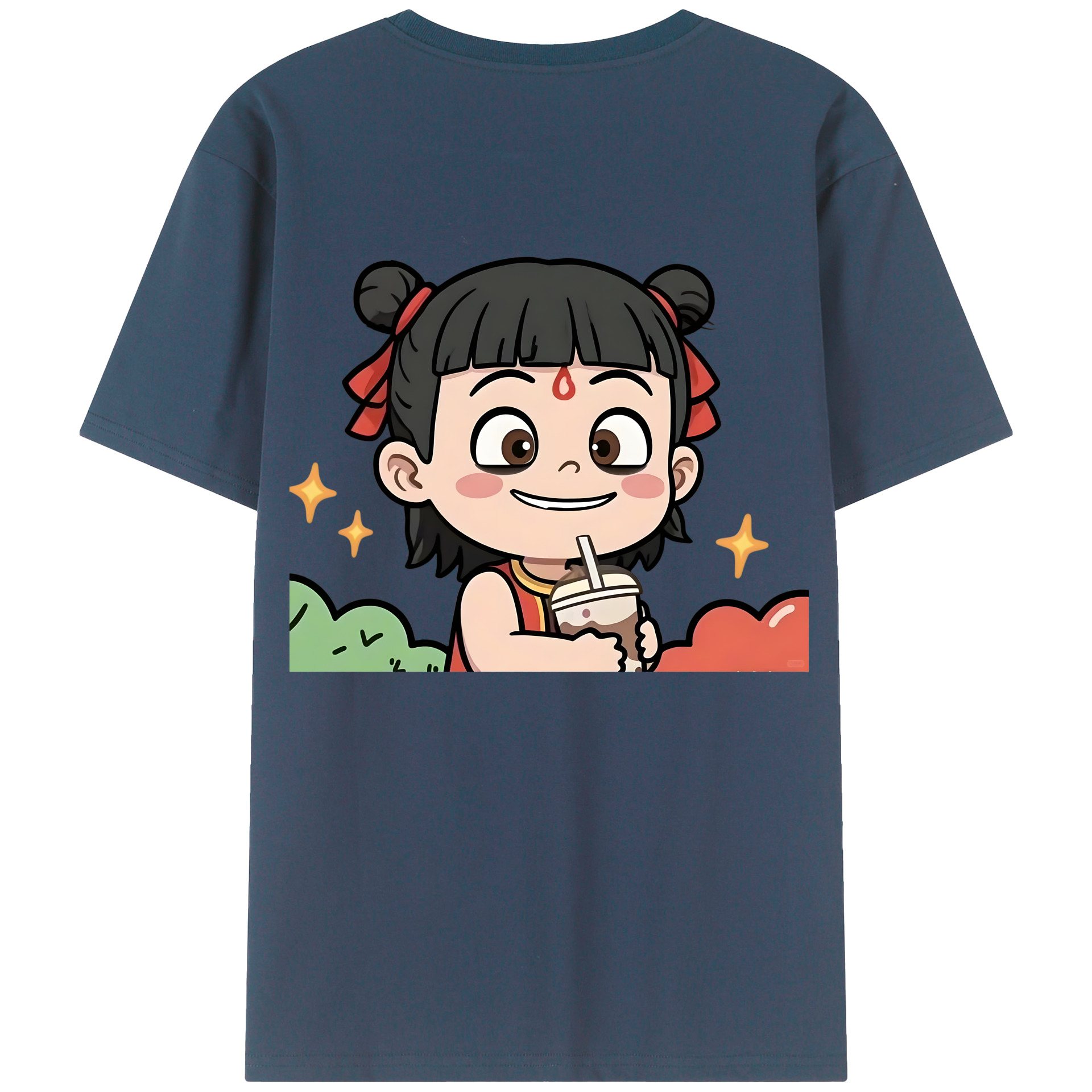（画像用） Ne Zha 2 ナタ 魔童の大暴れ 綿100％ メンズ半袖Tシャツ（バックプリント） 通気性
