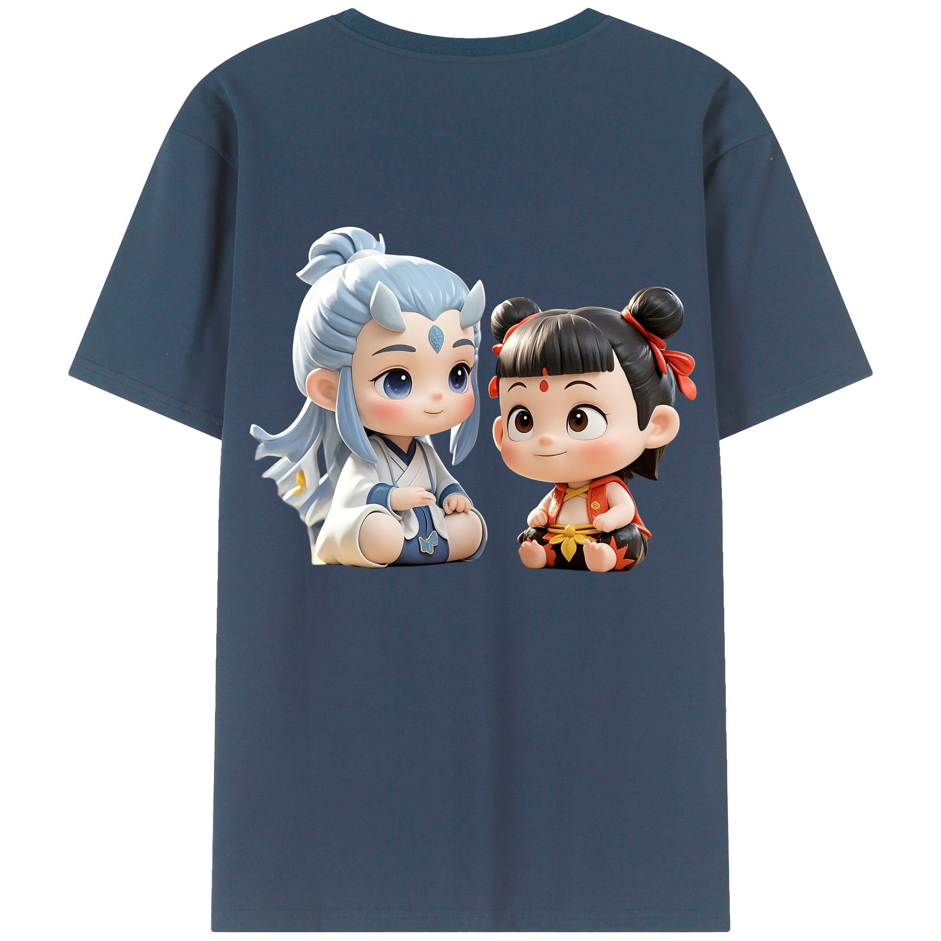 （画像用） Ne Zha 2 ナタ 魔童の大暴れ 綿100％ メンズ半袖Tシャツ（バックプリント） 通気性