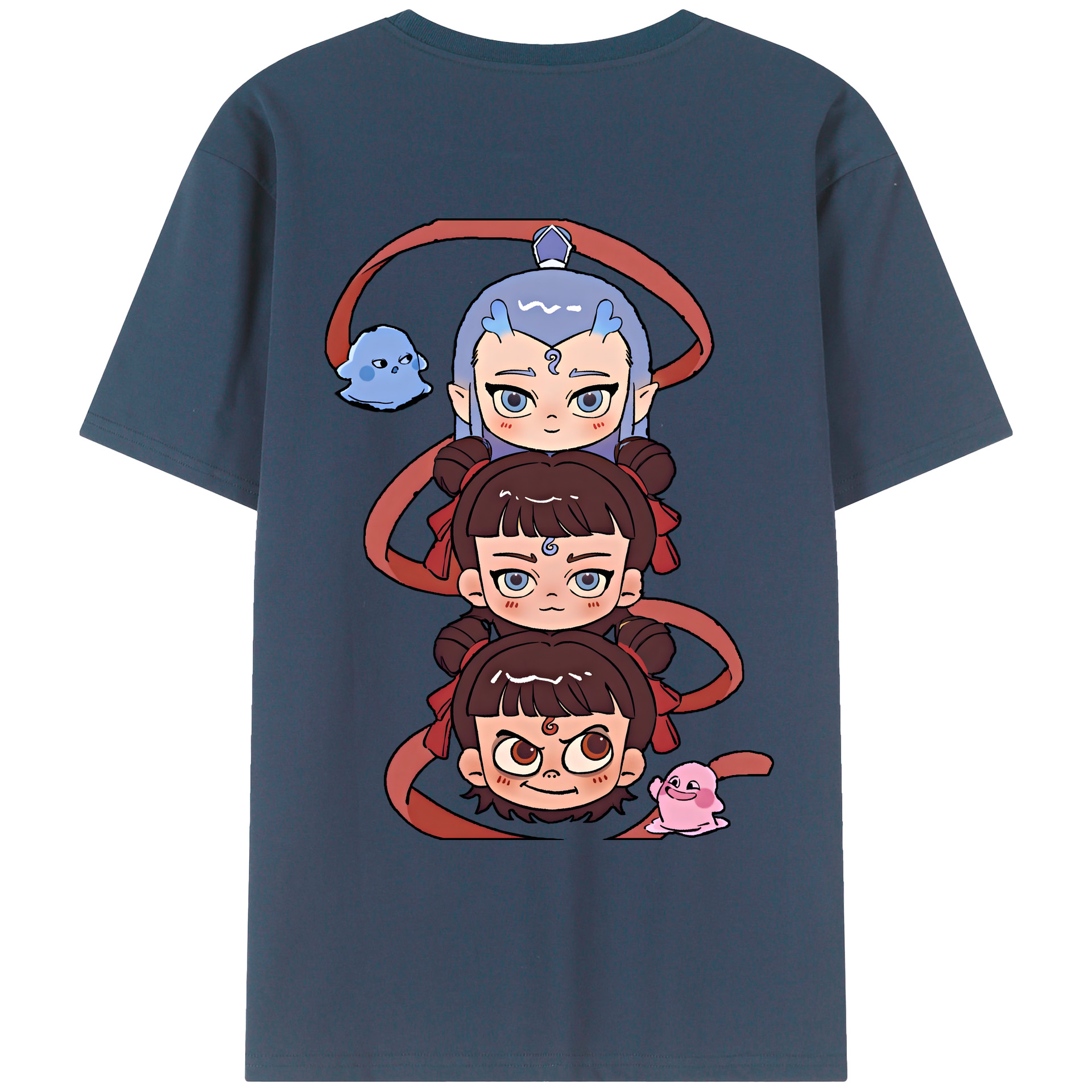 （画像用） Ne Zha 2 ナタ 魔童の大暴れ 綿100％ メンズ半袖Tシャツ（バックプリント） 通気性