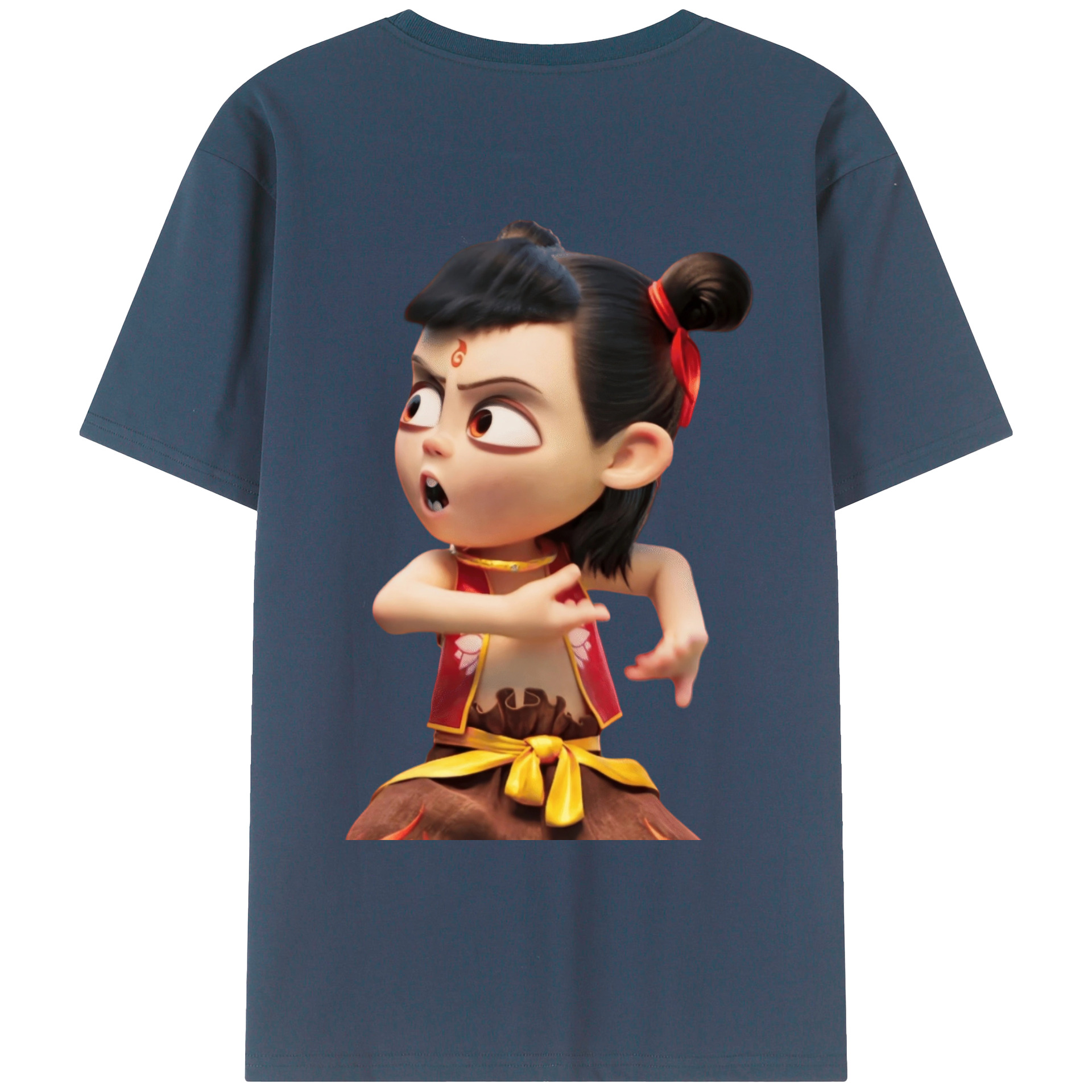 （画像用） Ne Zha 2 ナタ 魔童の大暴れ 綿100％ メンズ半袖Tシャツ（バックプリント） 通気性