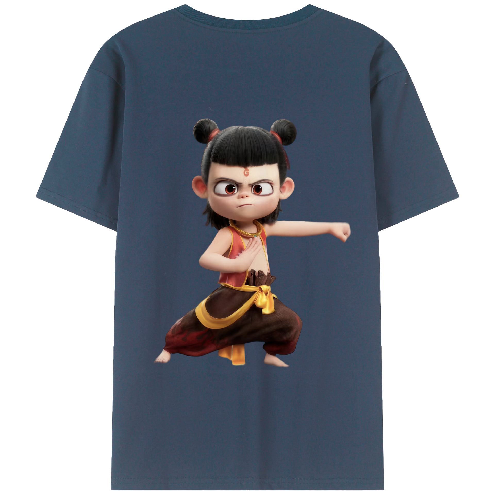 （画像用） Ne Zha 2 ナタ 魔童の大暴れ 綿100％ メンズ半袖Tシャツ（バックプリント） 通気性