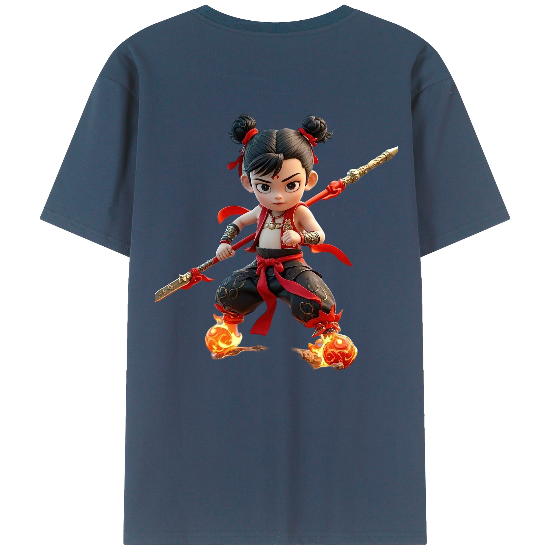 （画像用） Ne Zha 2 ナタ 魔童の大暴れ 綿100％ メンズ半袖Tシャツ（バックプリント） 通気性