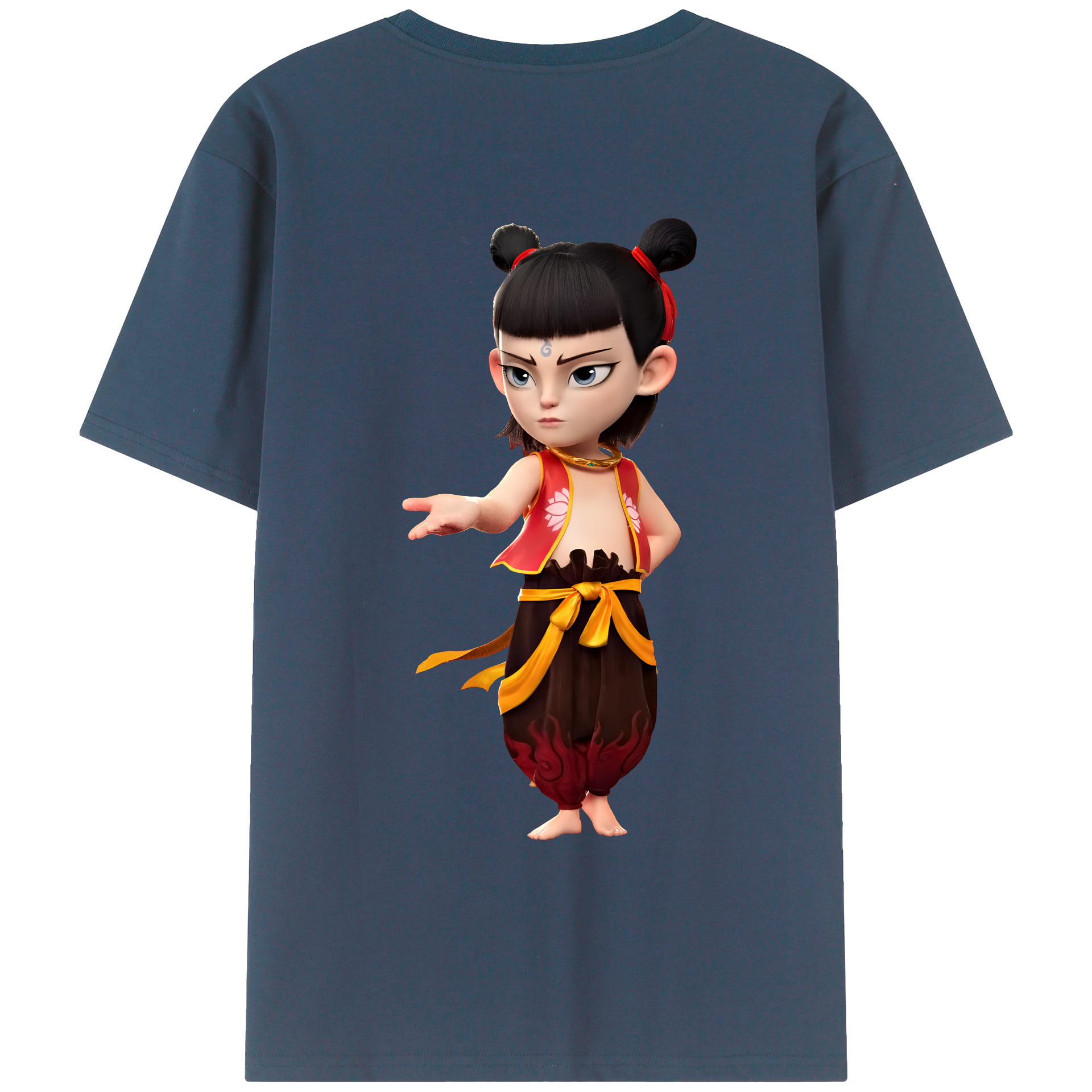 （画像用） Ne Zha 2 ナタ 魔童の大暴れ 綿100％ メンズ半袖Tシャツ（バックプリント） 通気性