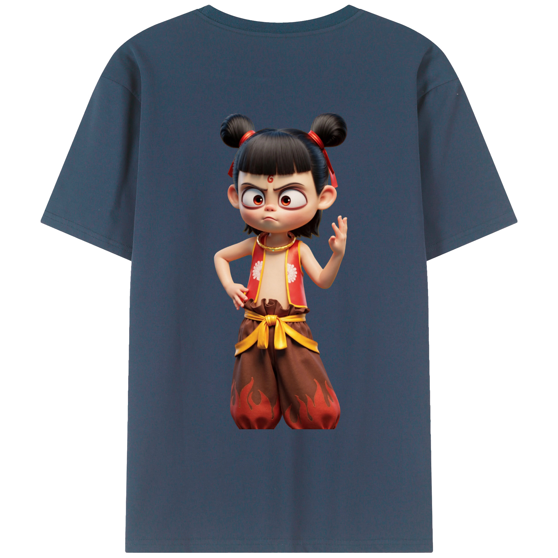 （画像用） Ne Zha 2 ナタ 魔童の大暴れ 綿100％ メンズ半袖Tシャツ（バックプリント） 通気性