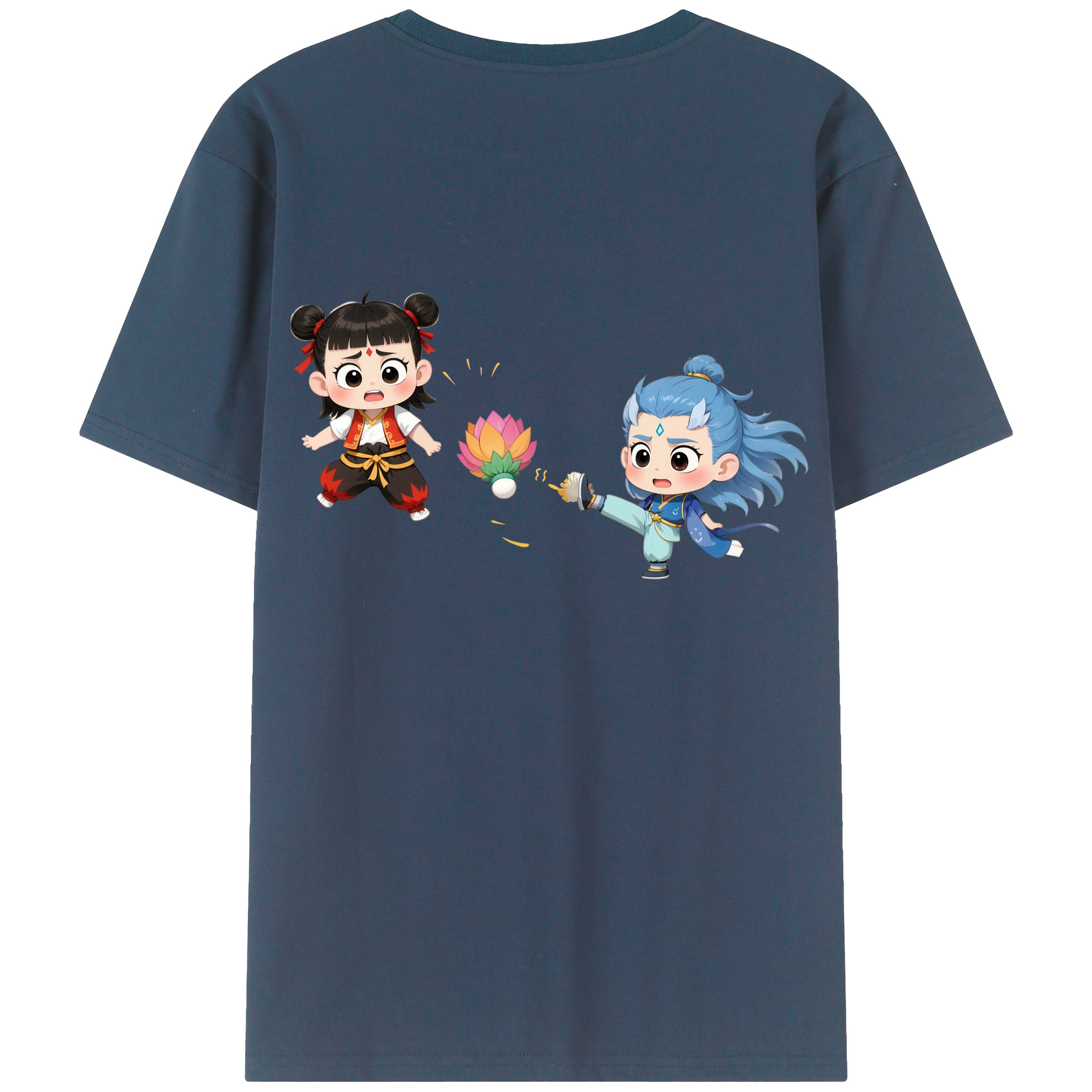 （画像用） Ne Zha 2 ナタ 魔童の大暴れ 綿100％ メンズ半袖Tシャツ（バックプリント） 通気性