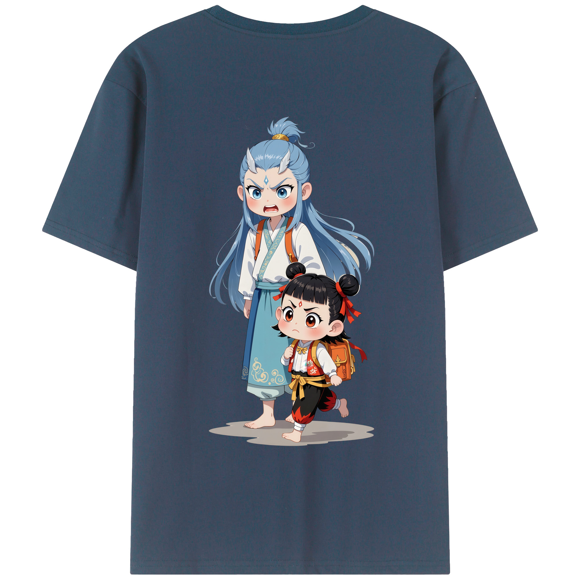 （画像用） Ne Zha 2 ナタ 魔童の大暴れ 綿100％ メンズ半袖Tシャツ（バックプリント） 通気性