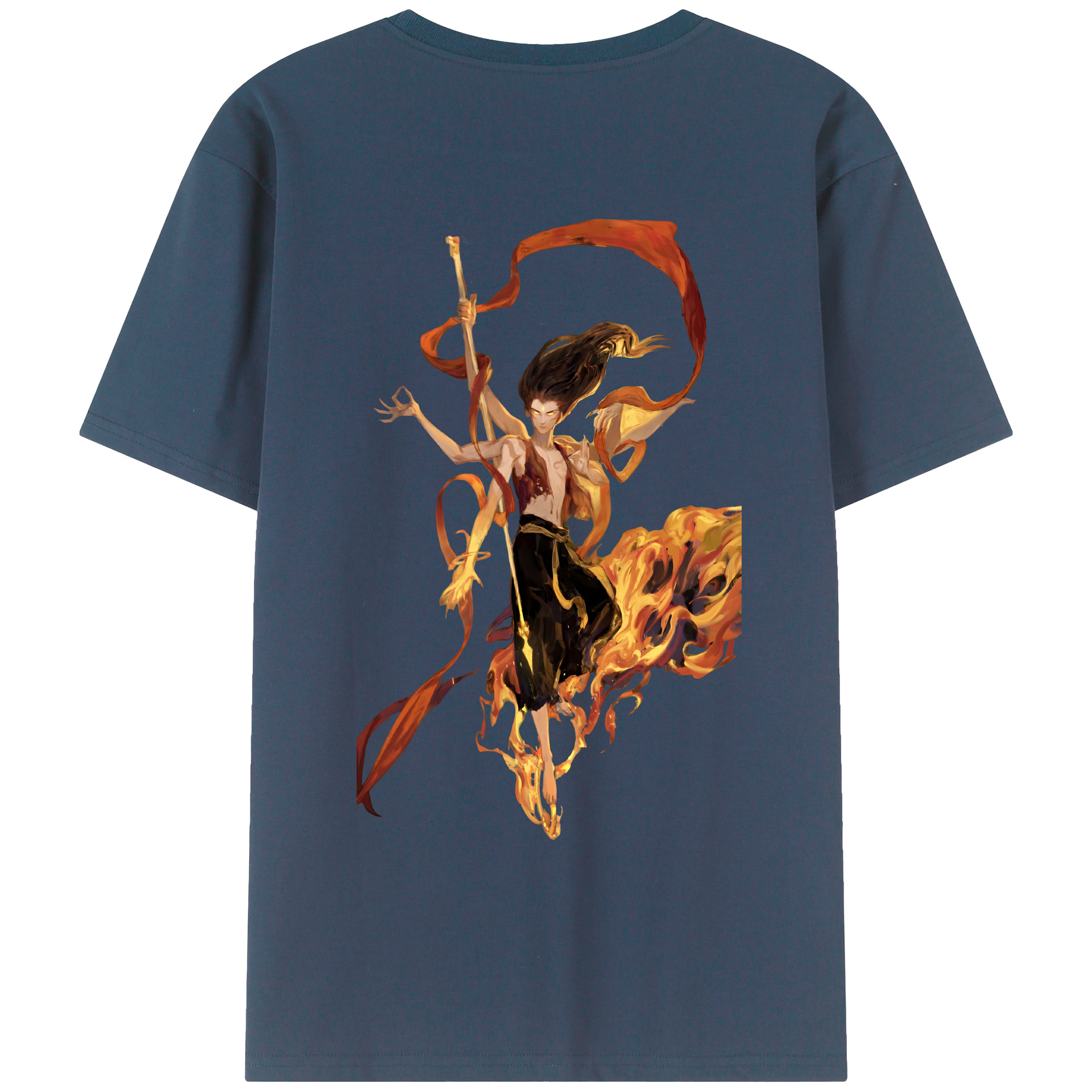 （画像用） Ne Zha 2 ナタ 魔童の大暴れ 綿100％ メンズ半袖Tシャツ（バックプリント） 通気性