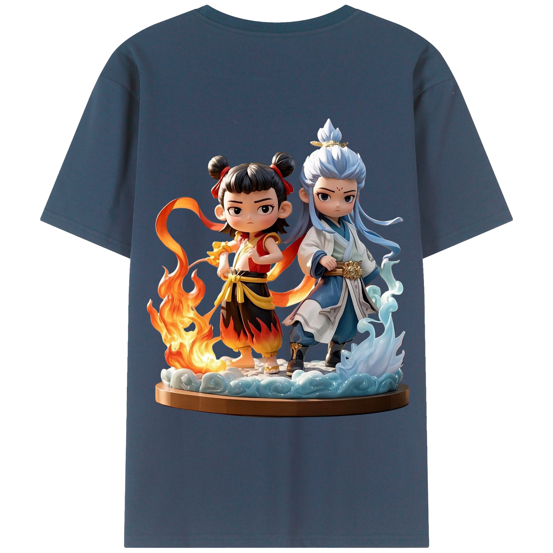 （画像用） Ne Zha 2 ナタ 魔童の大暴れ 綿100％ メンズ半袖Tシャツ（バックプリント） 通気性