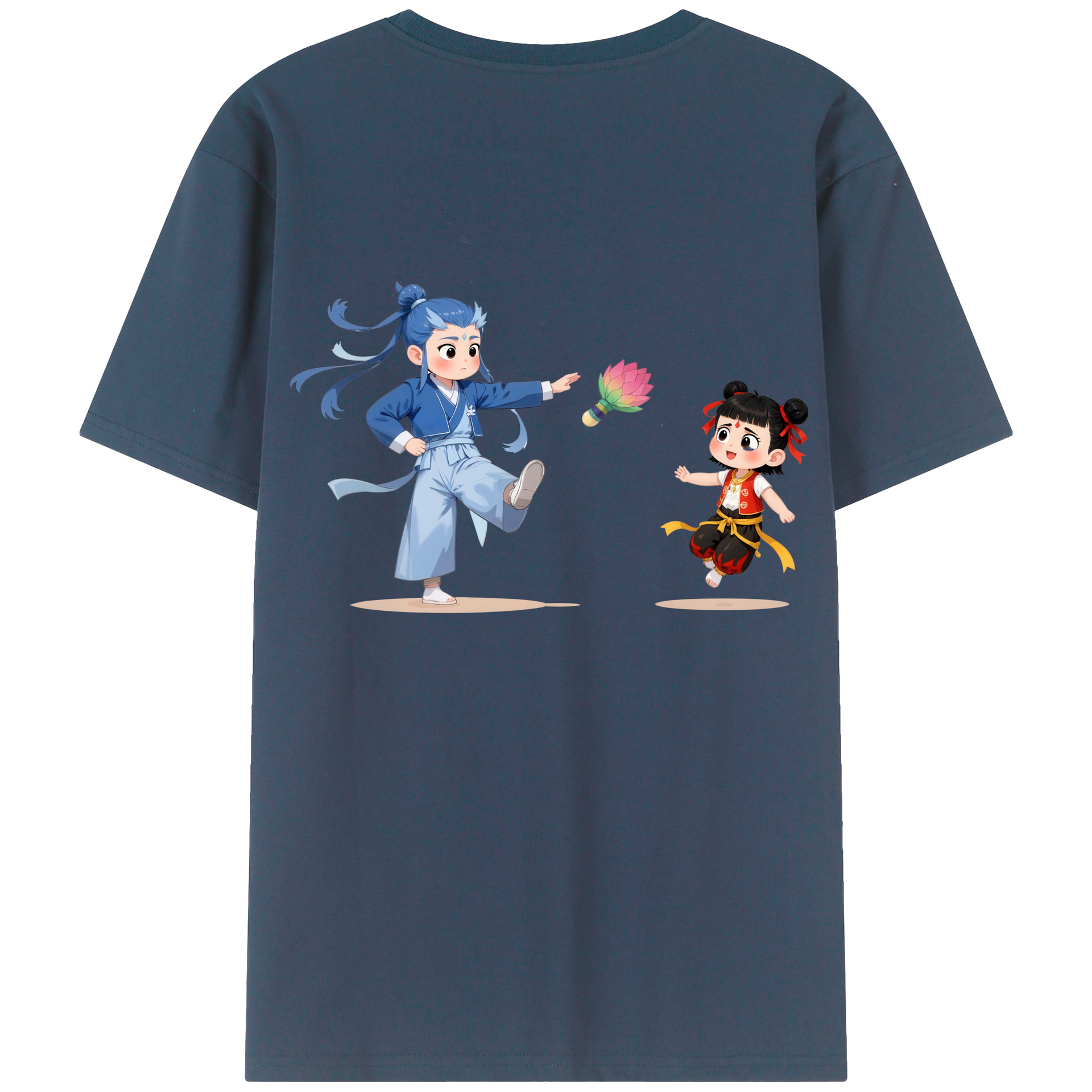 （画像用） Ne Zha 2 ナタ 魔童の大暴れ 綿100％ メンズ半袖Tシャツ（バックプリント） 通気性