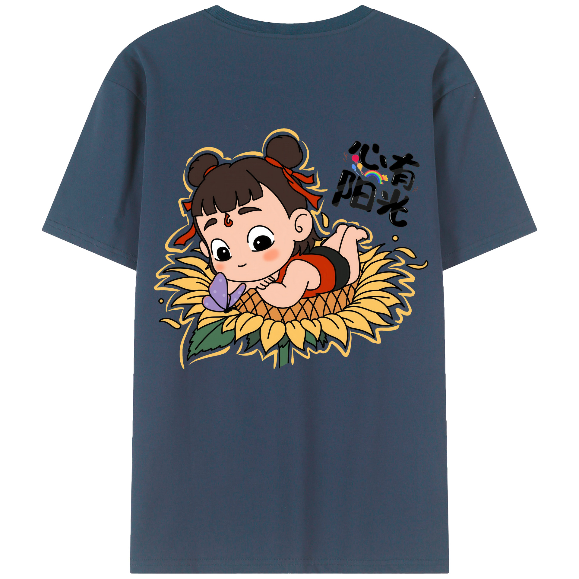 （画像用） Ne Zha 2 ナタ 魔童の大暴れ 綿100％ メンズ半袖Tシャツ（バックプリント） 通気性