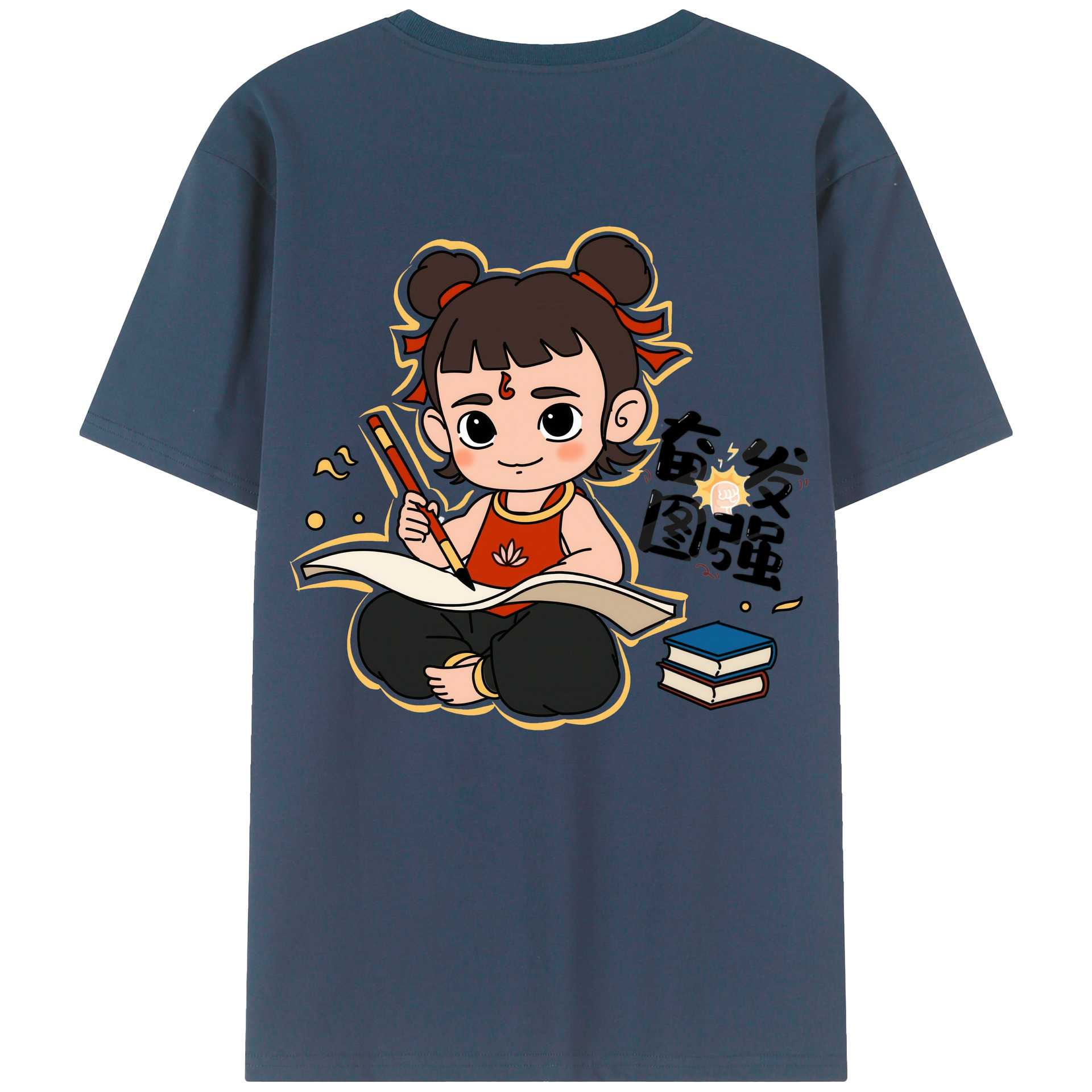（画像用） Ne Zha 2 ナタ 魔童の大暴れ 綿100％ メンズ半袖Tシャツ（バックプリント） 通気性
