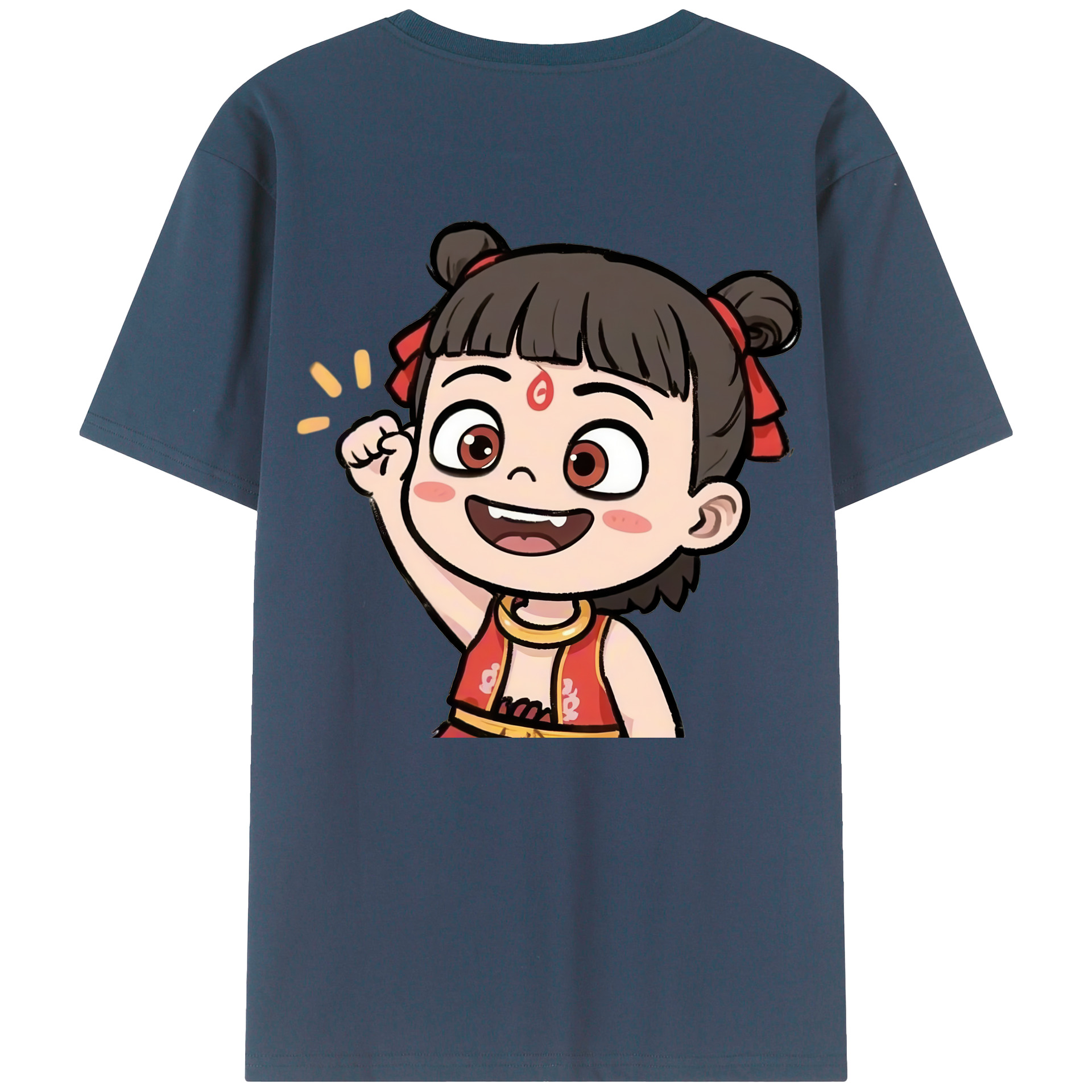 （画像用） Ne Zha 2 ナタ 魔童の大暴れ 綿100％ メンズ半袖Tシャツ（バックプリント） 通気性