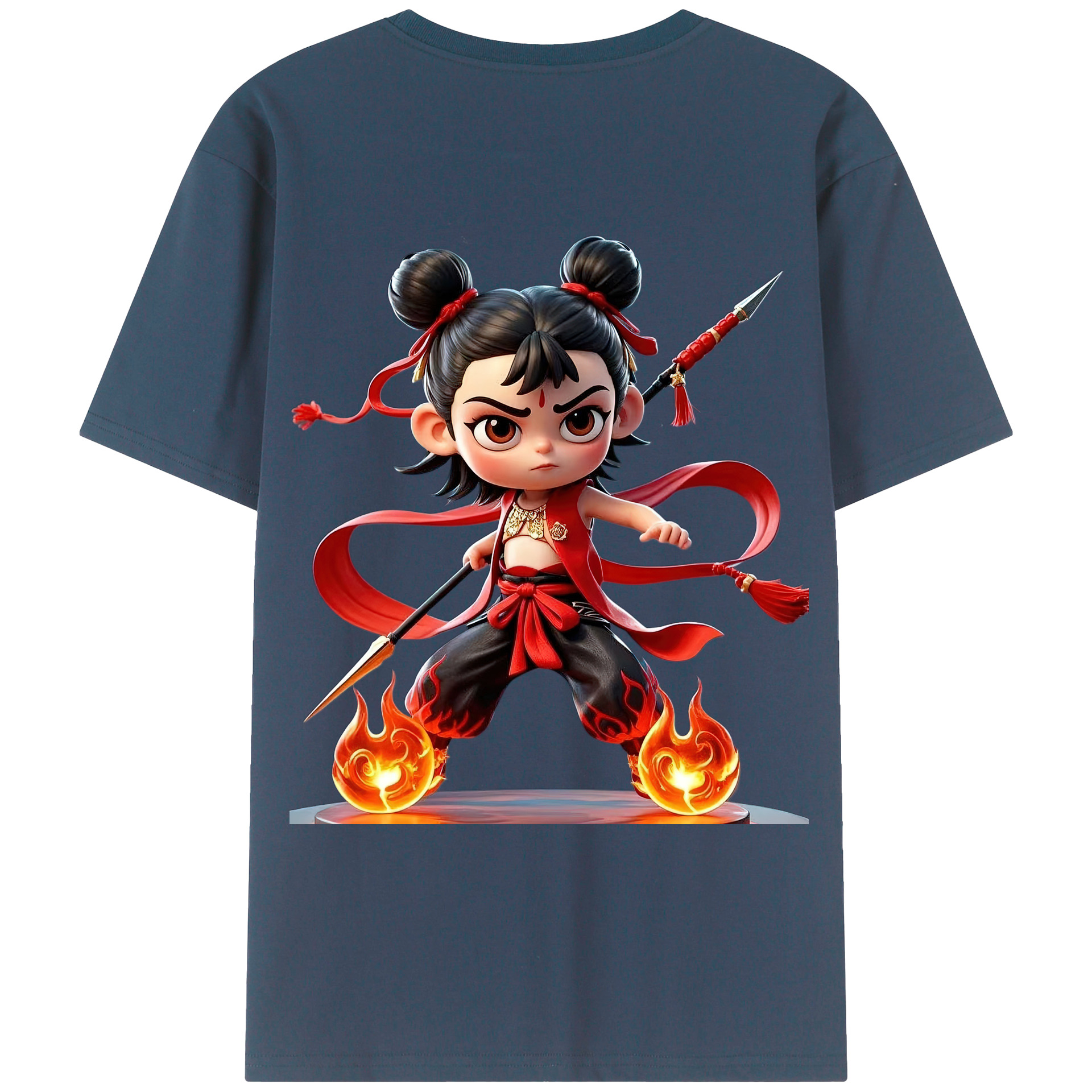（画像用） Ne Zha 2 ナタ 魔童の大暴れ 綿100％ メンズ半袖Tシャツ（バックプリント） 通気性