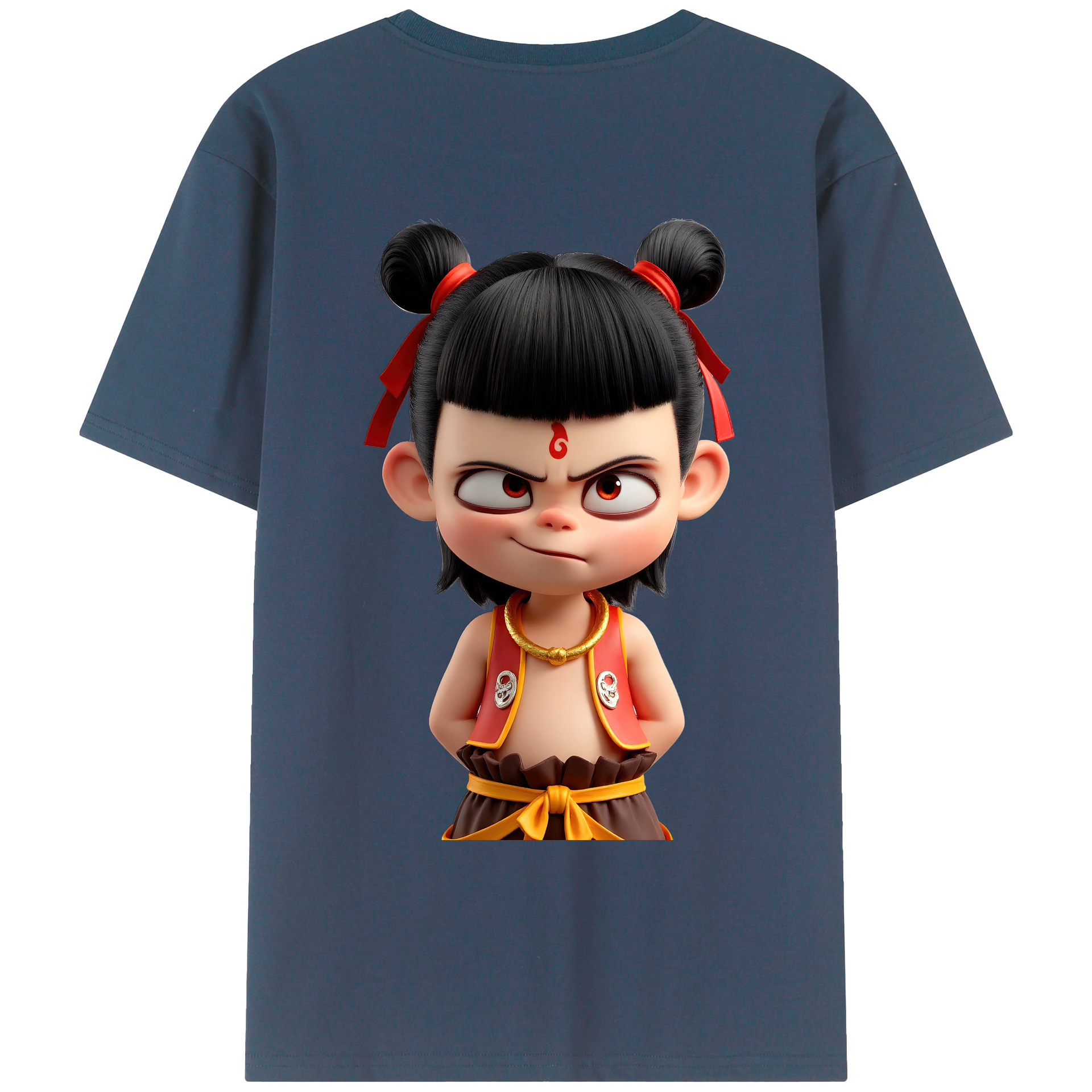 （画像用） Ne Zha 2 ナタ 魔童の大暴れ 綿100％ メンズ半袖Tシャツ（バックプリント） 通気性