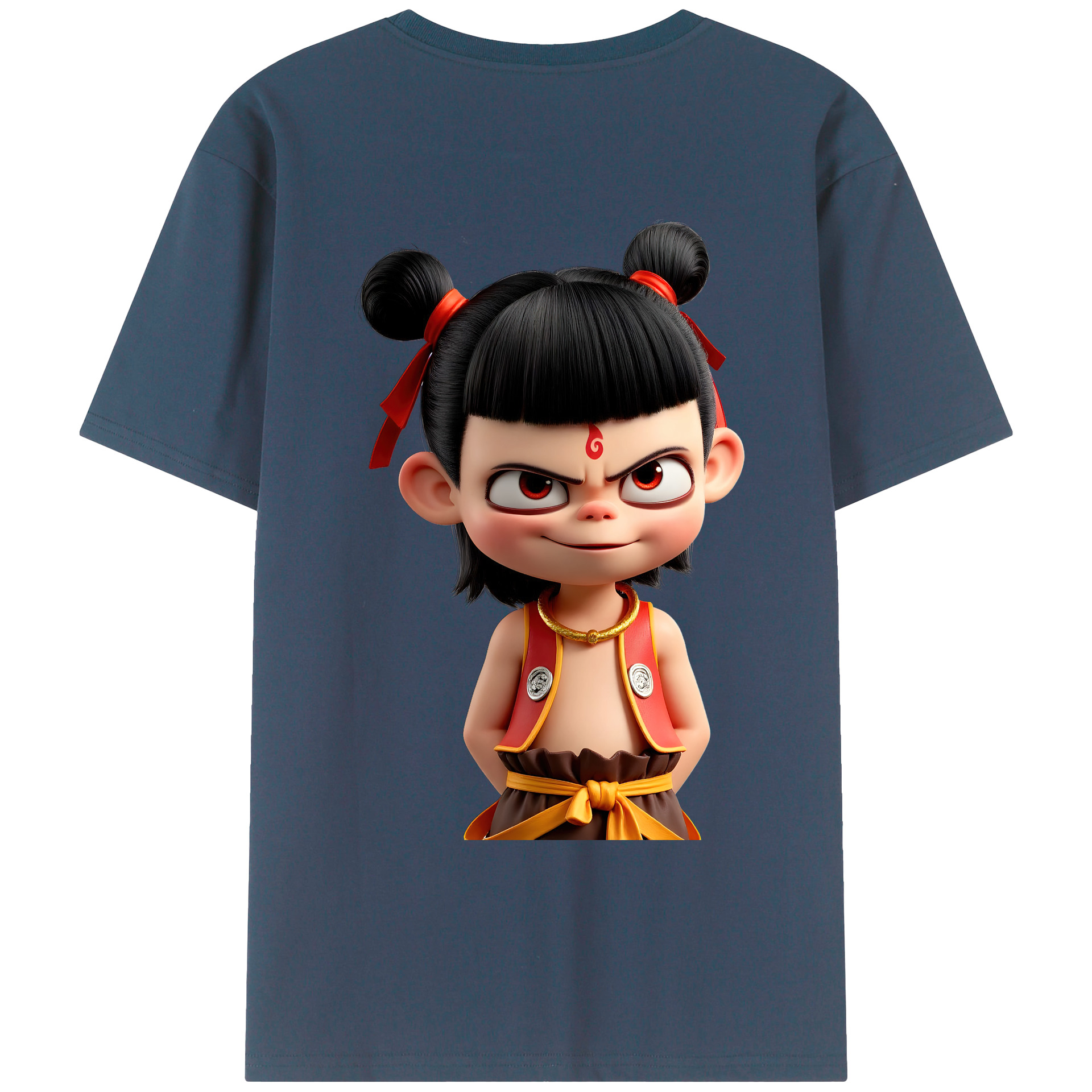 （画像用） Ne Zha 2 ナタ 魔童の大暴れ 綿100％ メンズ半袖Tシャツ（バックプリント） 通気性