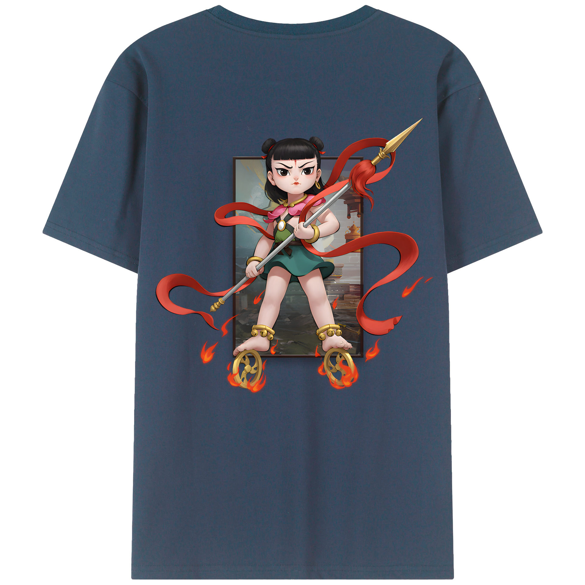 （画像用） Ne Zha 2 ナタ 魔童の大暴れ 綿100％ メンズ半袖Tシャツ（バックプリント） 通気性