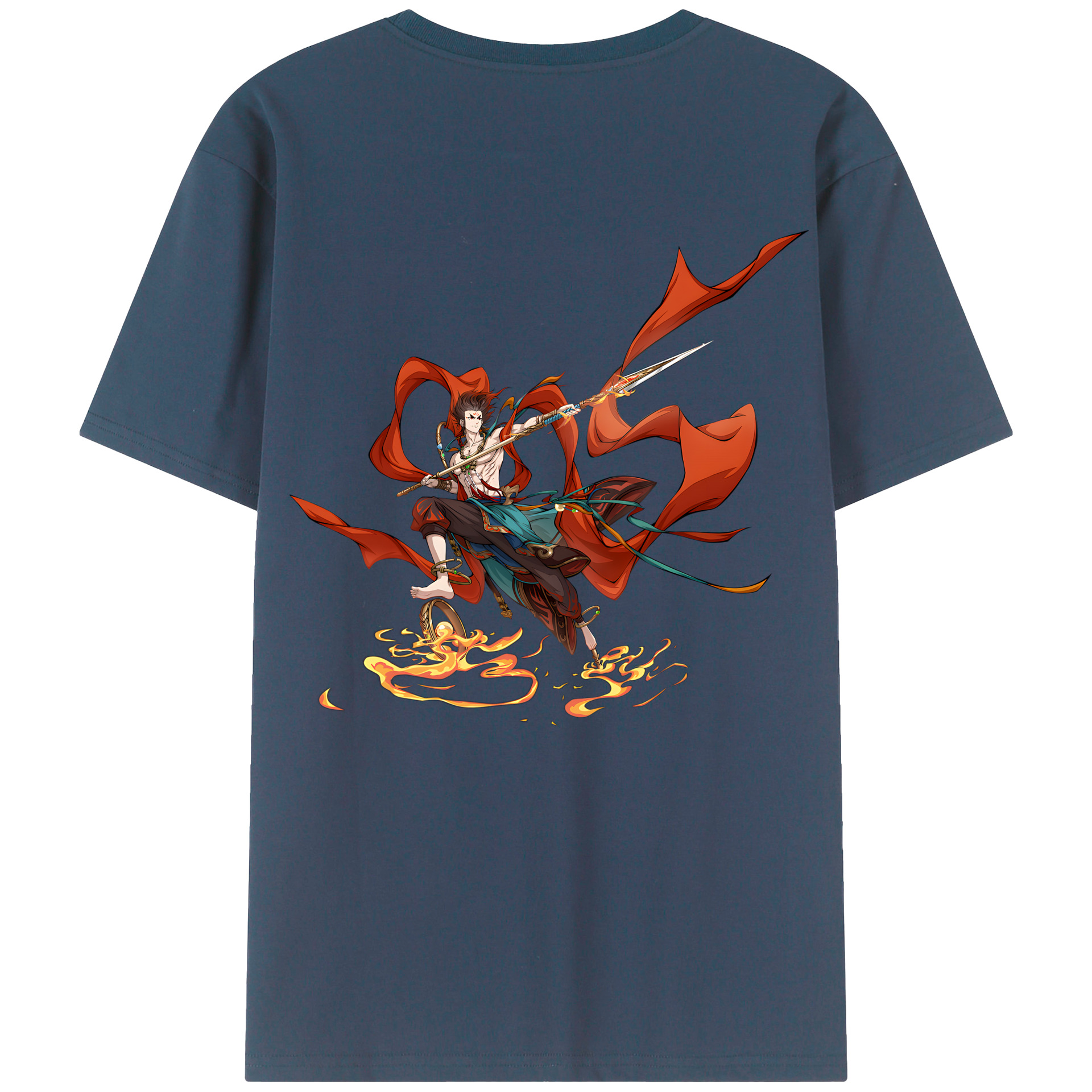 （画像用） Ne Zha 2 ナタ 魔童の大暴れ 綿100％ メンズ半袖Tシャツ（バックプリント） 通気性
