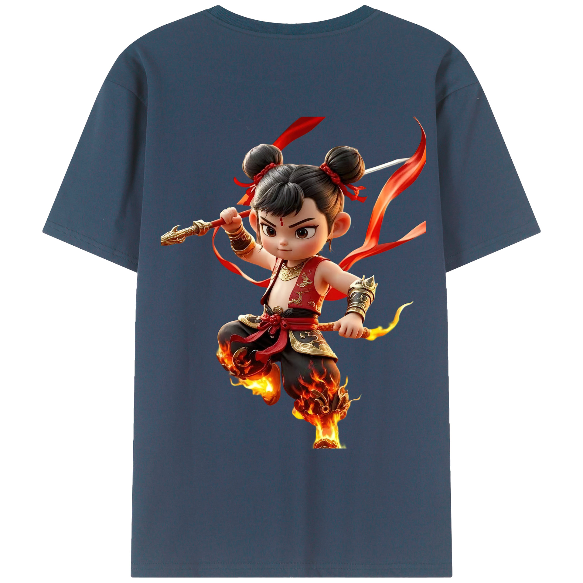 （画像用） Ne Zha 2 ナタ 魔童の大暴れ 綿100％ メンズ半袖Tシャツ（バックプリント） 通気性